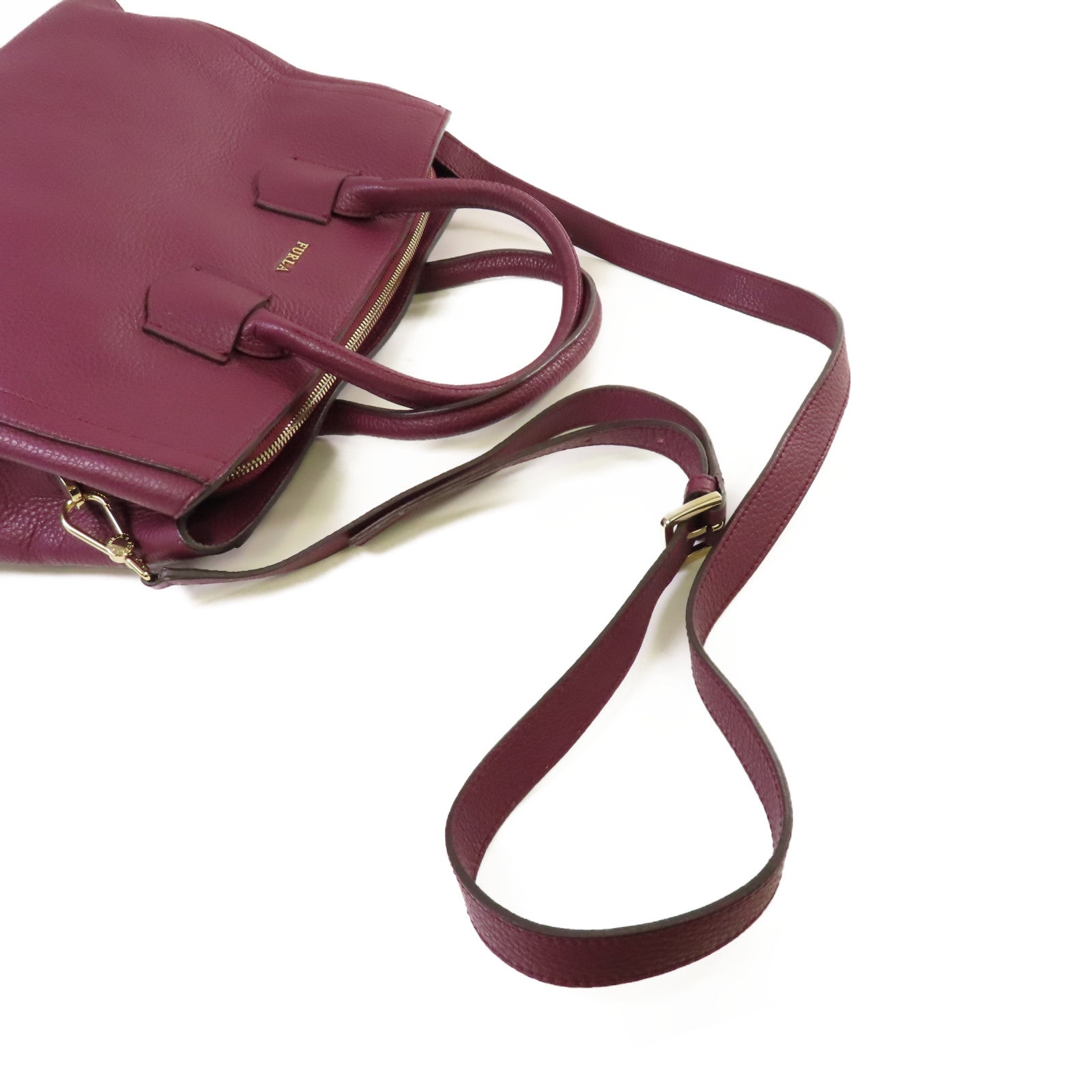 Furla 皮革2Way Shoulder Bag金扣手挽肩背兩用袋酒紅色