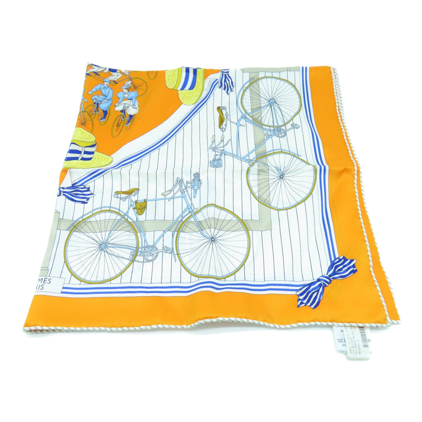 HERMES Silk Scarf90x90 Scarf White Orange
