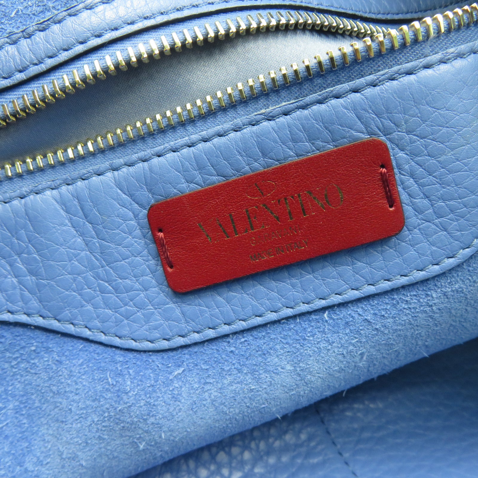 Valentino 牛皮皮革Tote Bag金扣手挽袋藍色