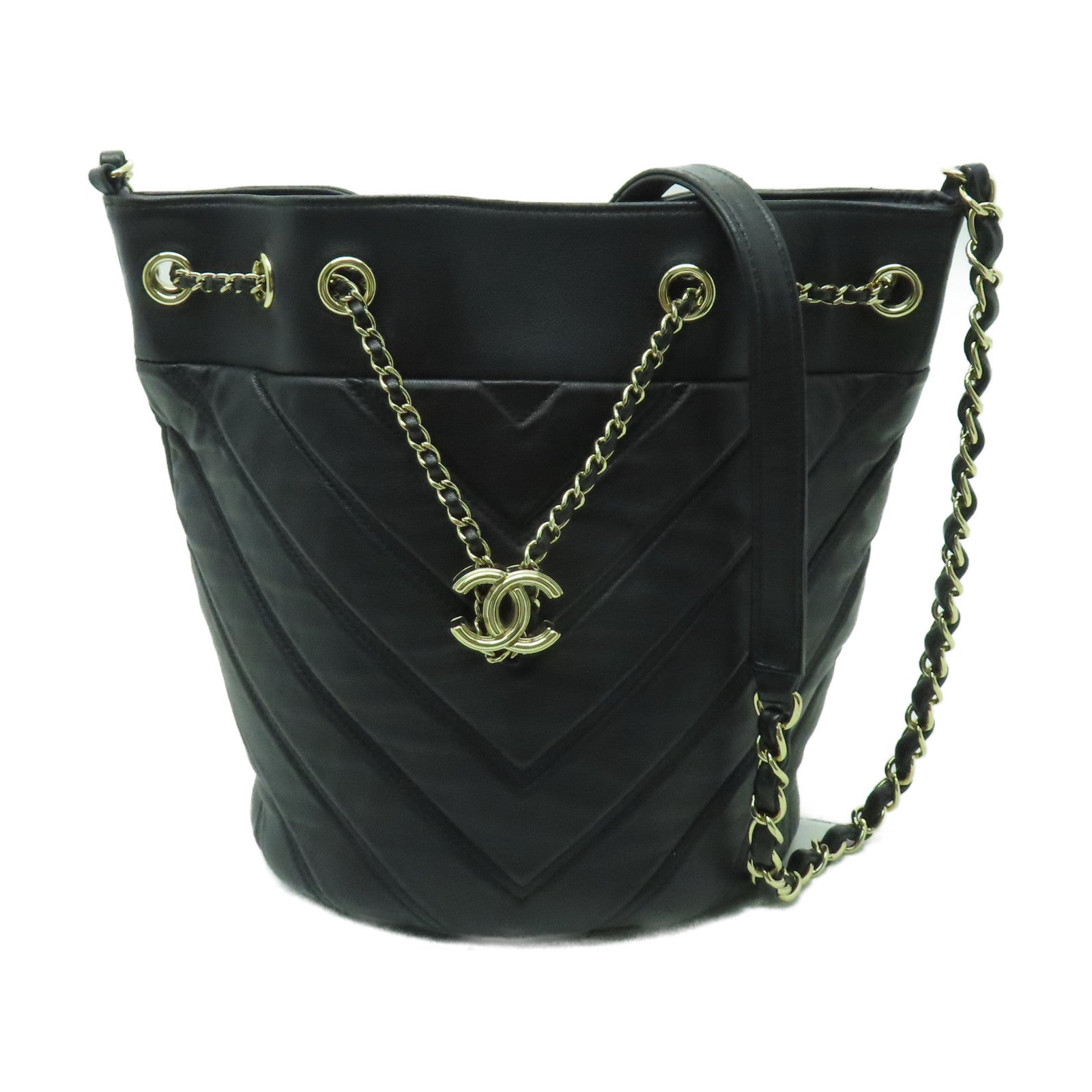 CHANEL 羊皮皮革Shoulder Bag金扣肩背袋黑色