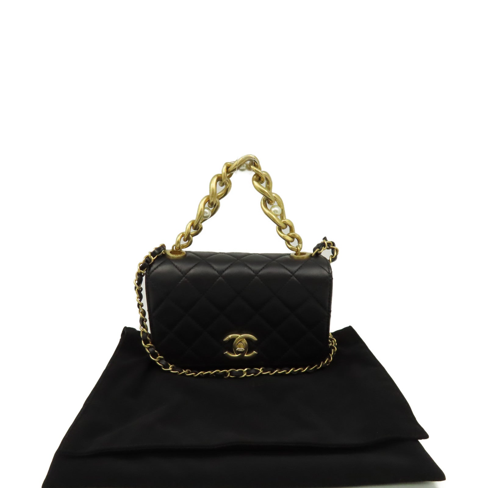 CHANEL 【激減優惠】菱格牛皮皮革2Way Chain Shoulder Bag金扣手挽肩背兩用袋黑色