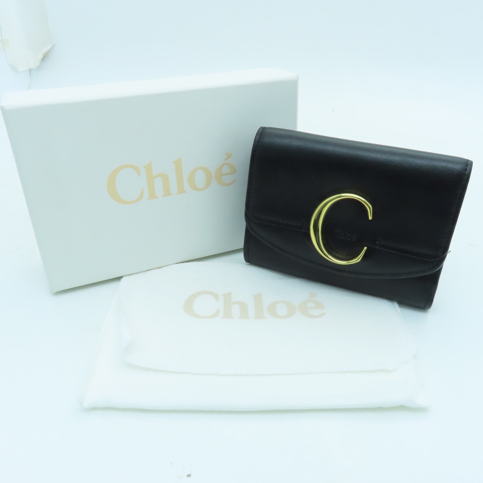 Chloe Leather Wallet Gold Buckle Black