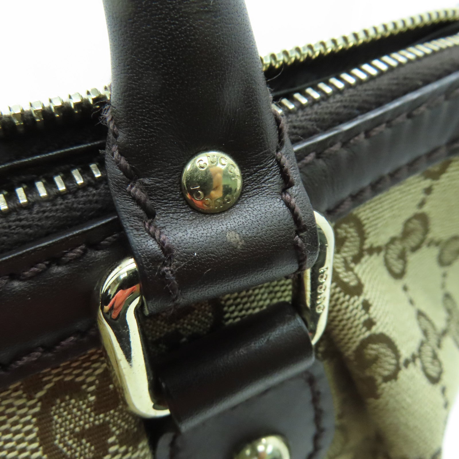 GUCCI 帆布2way Shoulder Bag金扣手挽肩背两用袋啡色