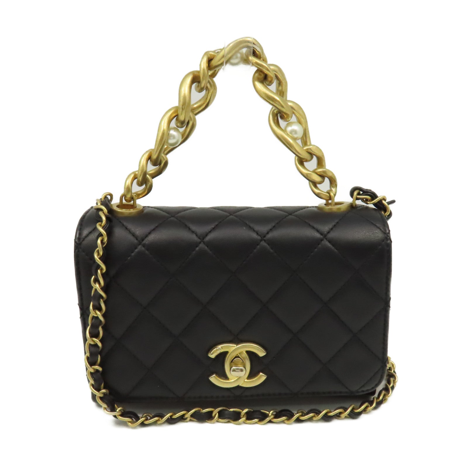 CHANEL 【激減優惠】菱格牛皮皮革2Way Chain Shoulder Bag金扣手挽肩背兩用袋黑色