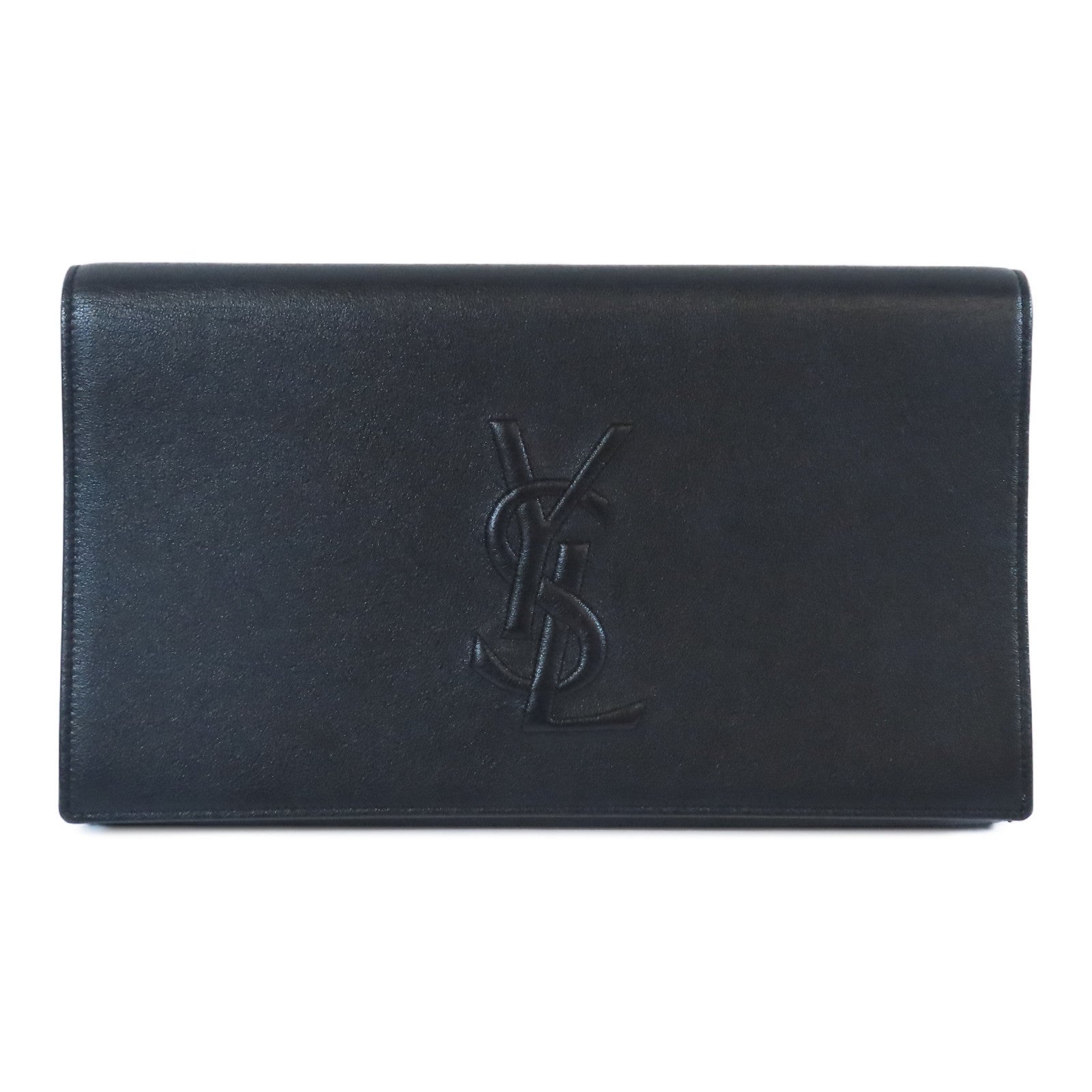 YVES SAINT LAURENT 牛皮皮革Clutch金扣手拿包黑色
