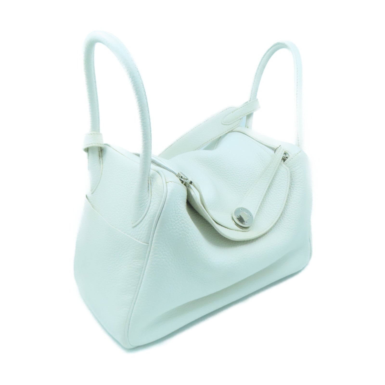 HERMES Clemence Leather Lindy 30 Silver Buckle Handle Shoulder Bag White