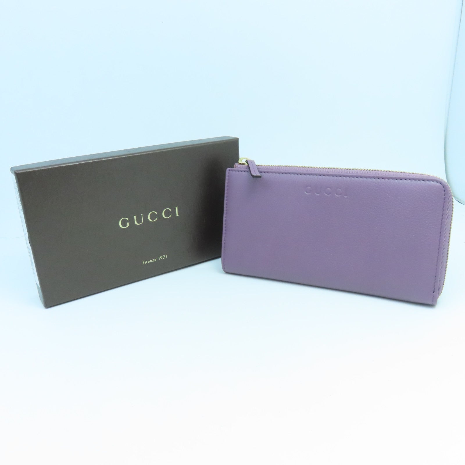 GUCCI Cowhide Leather Key Case 6 Gold Buckle Long Wallet Purple
