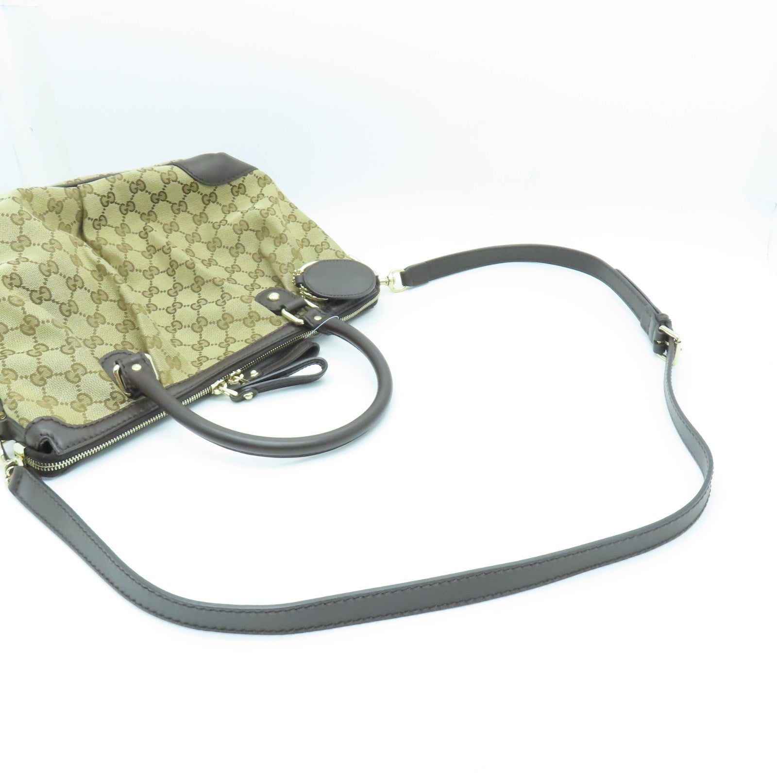 GUCCI 帆布2way Shoulder Bag金扣手挽肩背两用袋啡色
