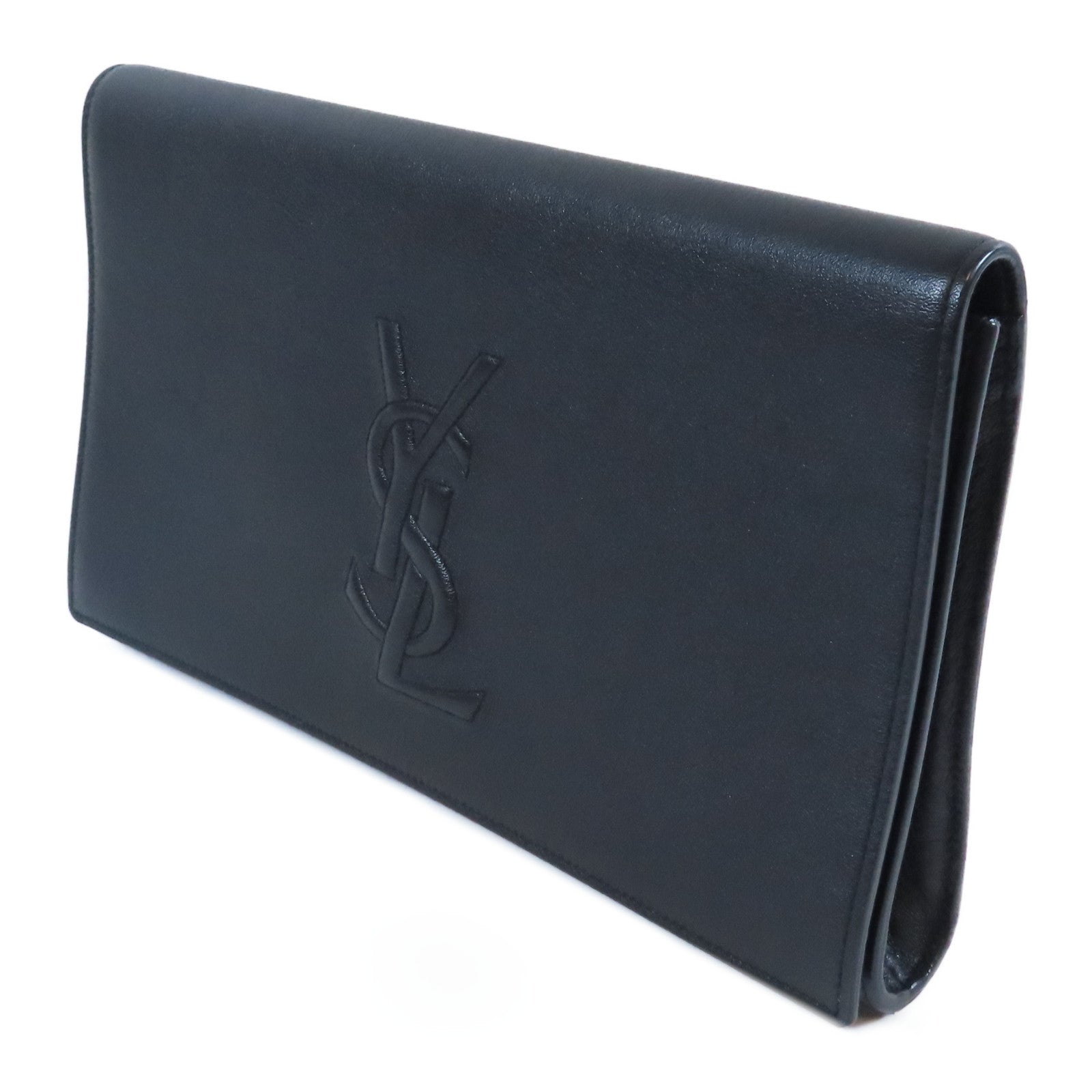 YVES SAINT LAURENT 牛皮皮革Clutch金扣手拿包黑色