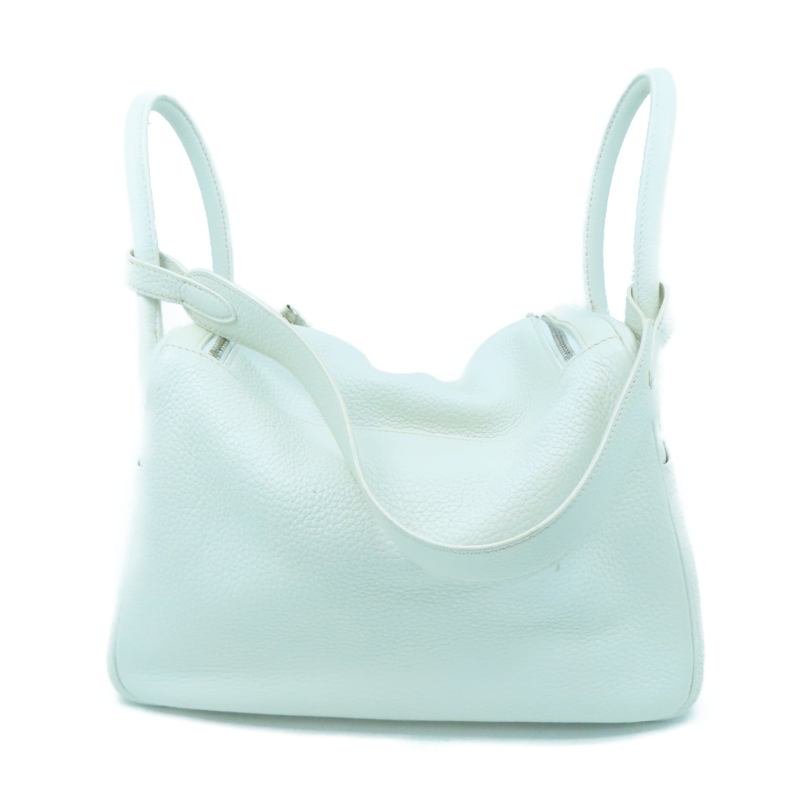 HERMES Clemence Leather Lindy 30 Silver Buckle Handle Shoulder Bag White