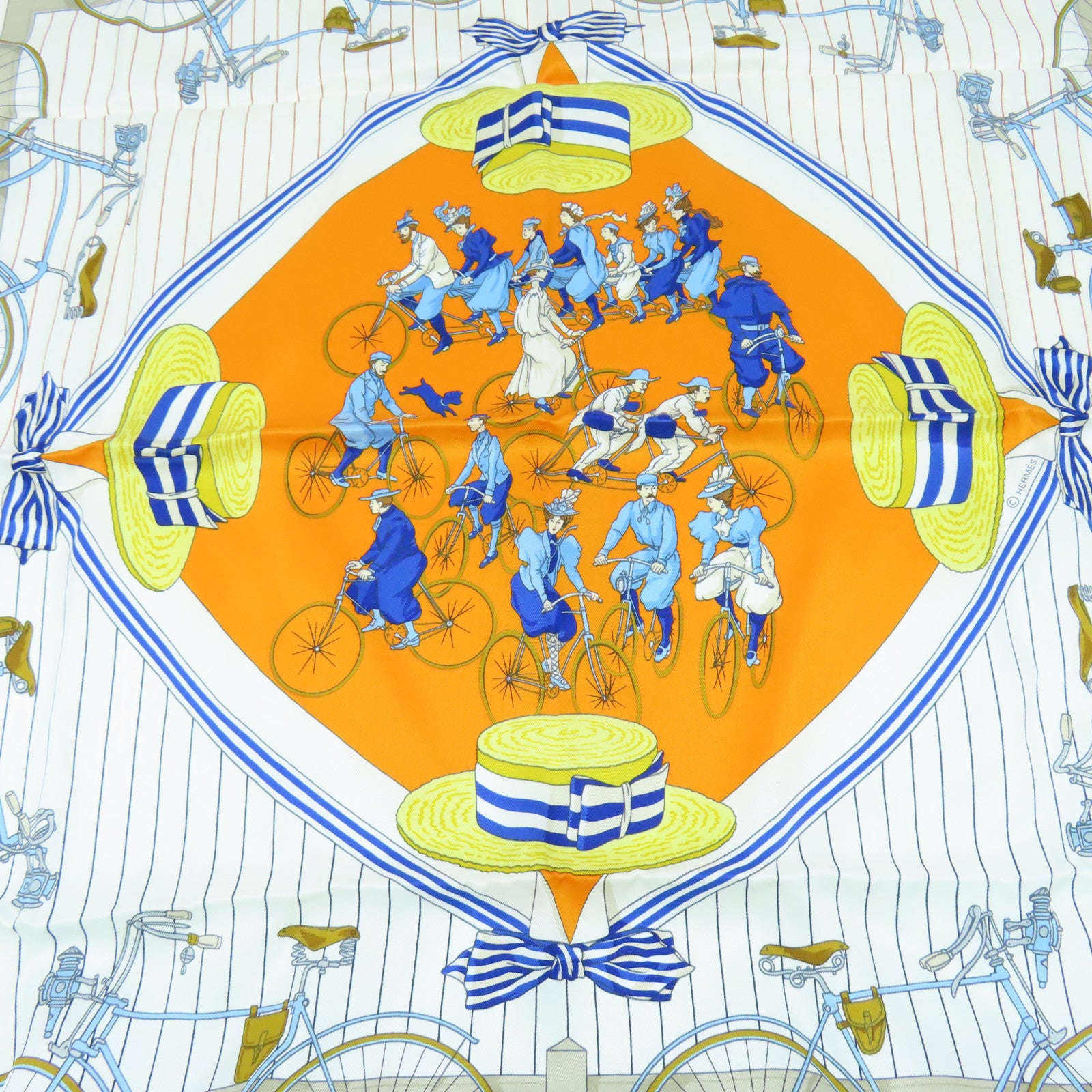 HERMES Silk Scarf90x90 Scarf White Orange