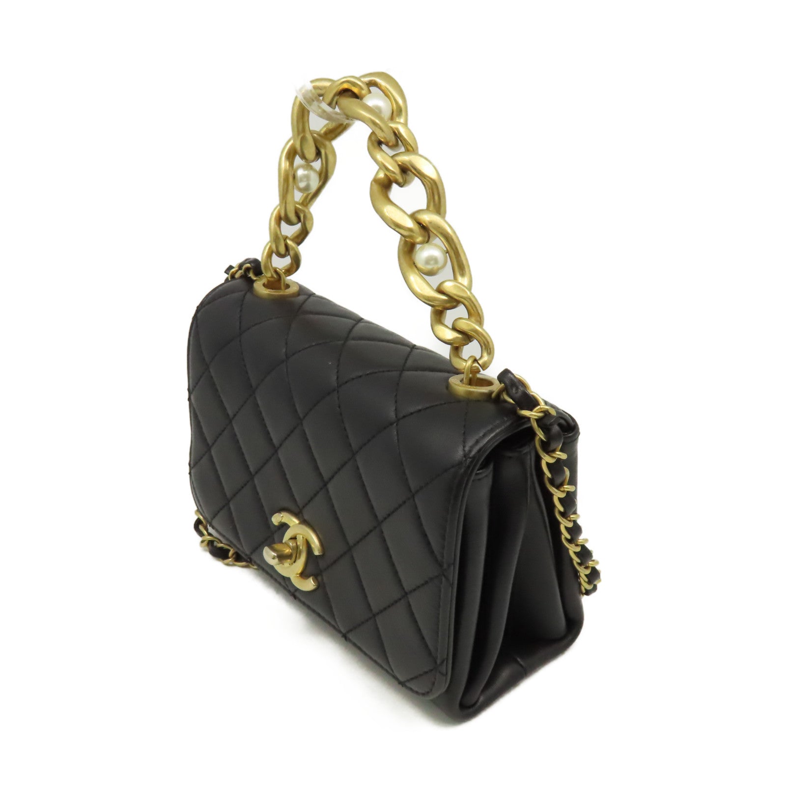 CHANEL 【激減優惠】菱格牛皮皮革2Way Chain Shoulder Bag金扣手挽肩背兩用袋黑色