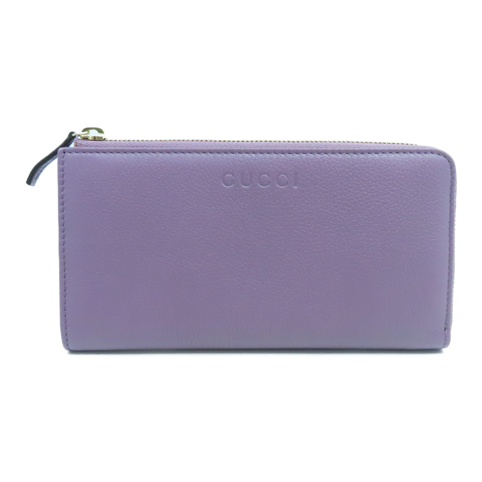GUCCI Cowhide Leather Key Case 6 Gold Buckle Long Wallet Purple