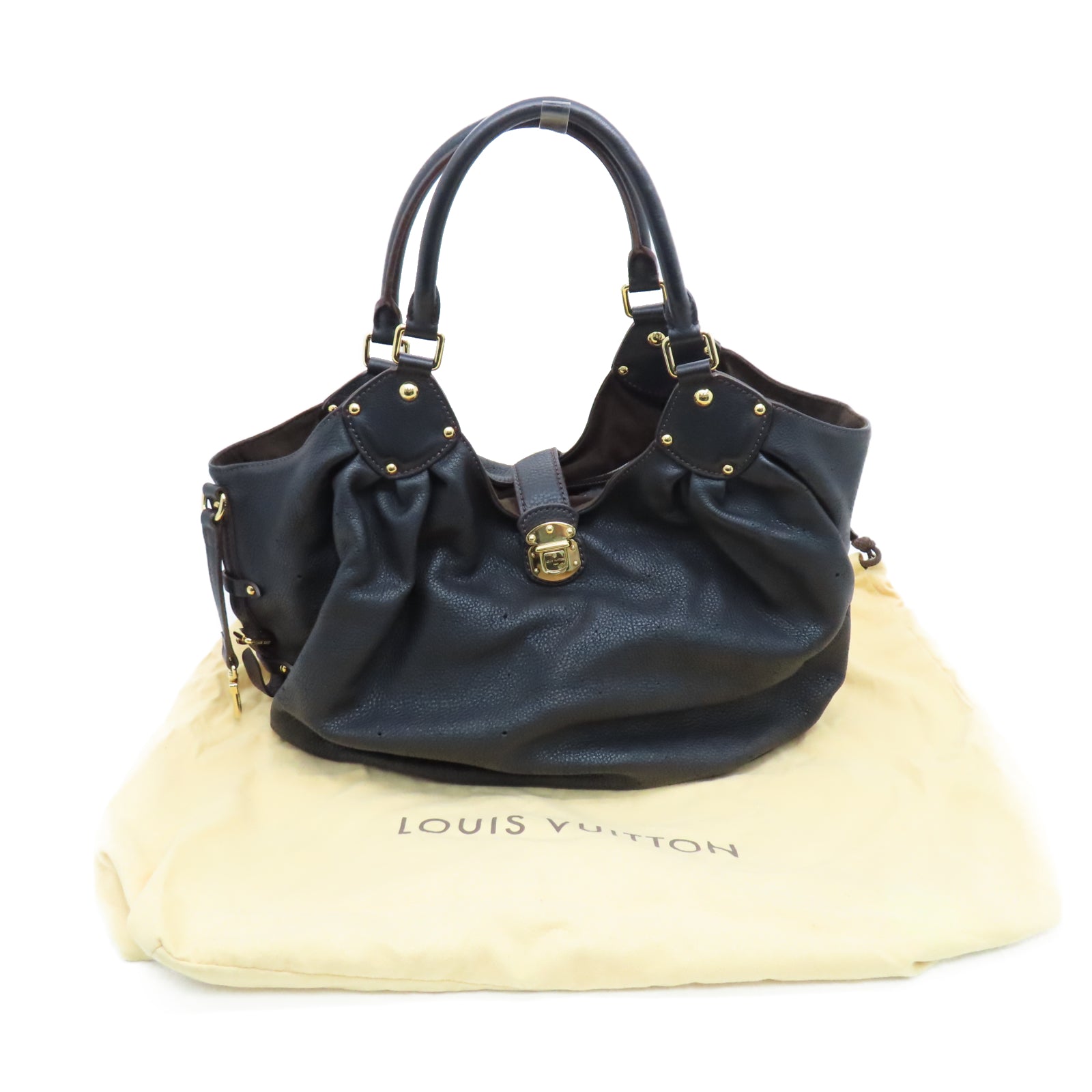 LOUIS VUITTON Mahina皮革XL金扣手挽袋黑色