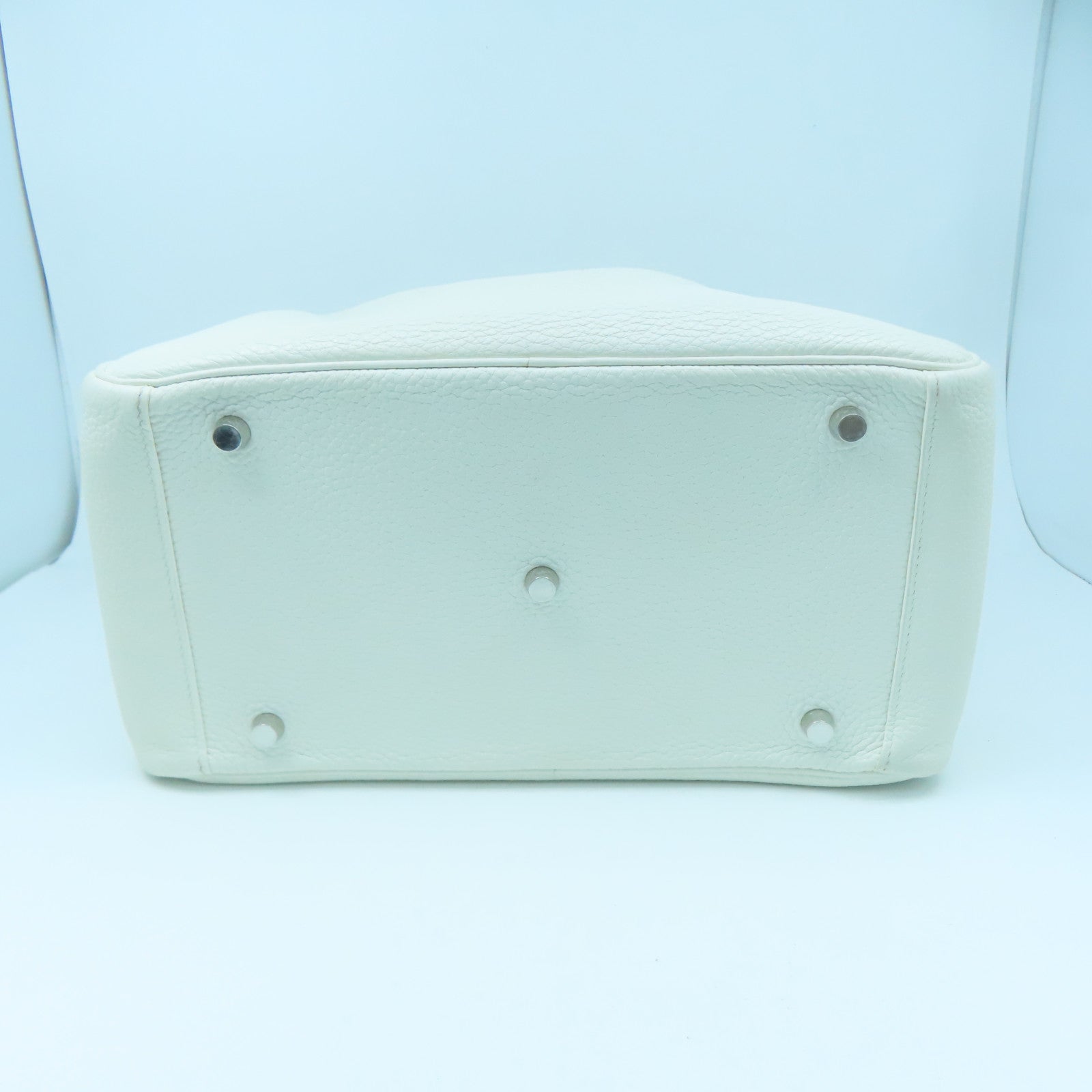 HERMES Clemence Leather Lindy 30 Silver Buckle Handle Shoulder Bag White