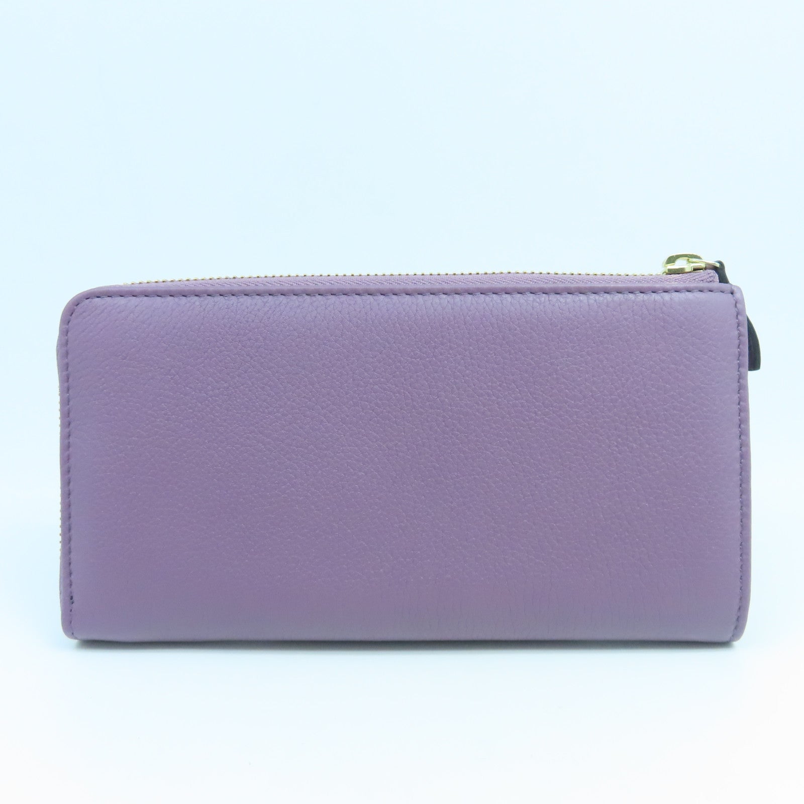 GUCCI Cowhide Leather Key Case 6 Gold Buckle Long Wallet Purple