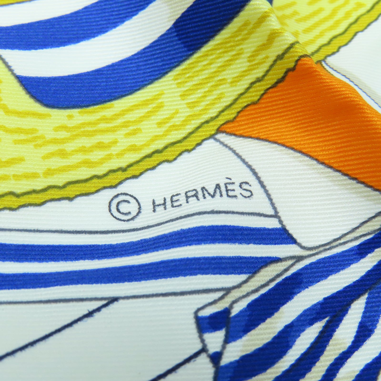 HERMES Silk Scarf90x90 Scarf White Orange