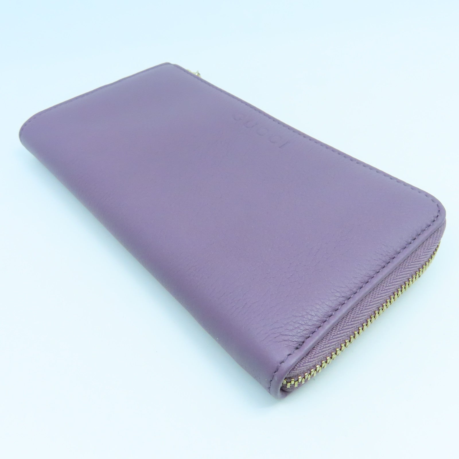 GUCCI Cowhide Leather Key Case 6 Gold Buckle Long Wallet Purple