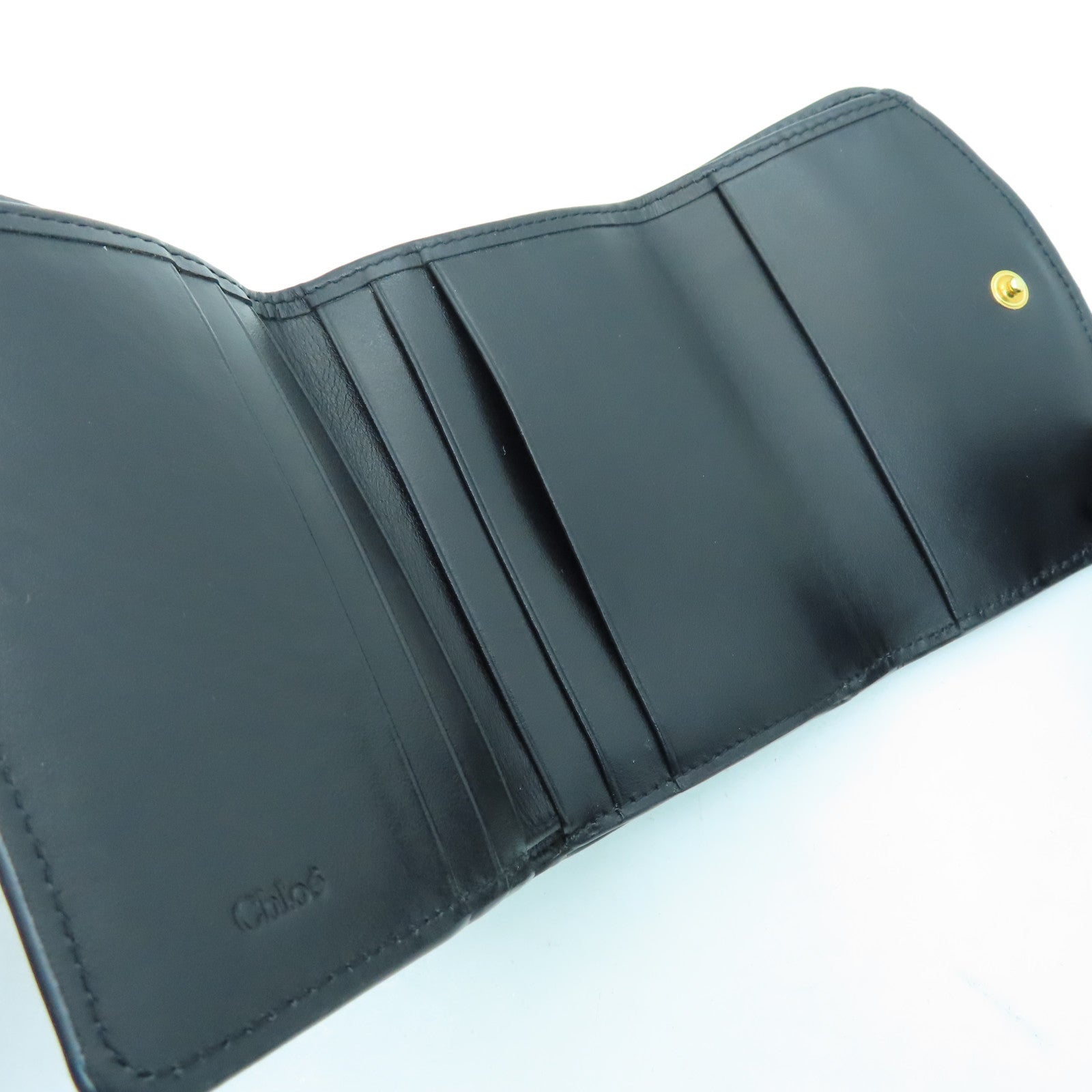 Chloe Leather Wallet Gold Buckle Black
