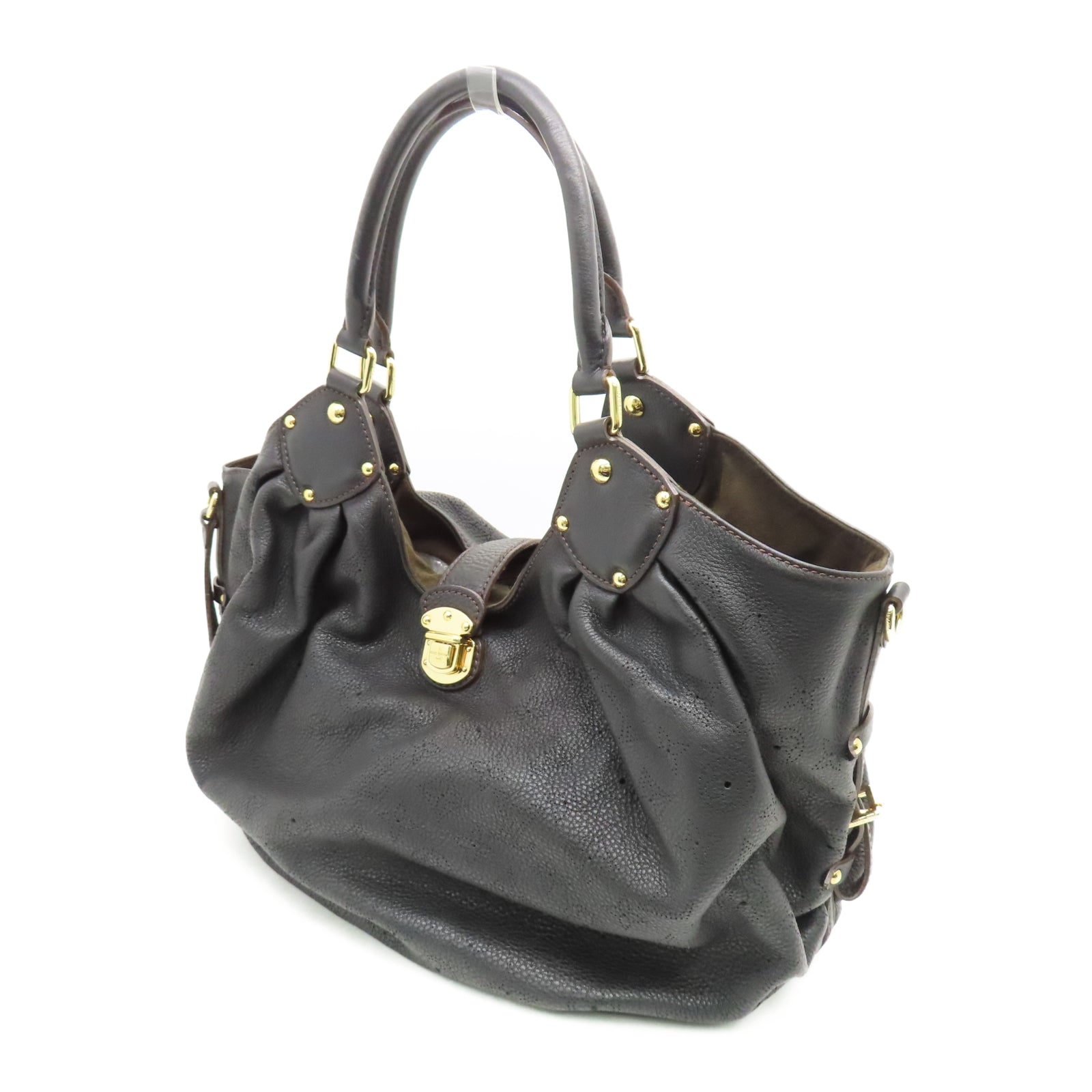 LOUIS VUITTON Mahina皮革XL金扣手挽袋黑色