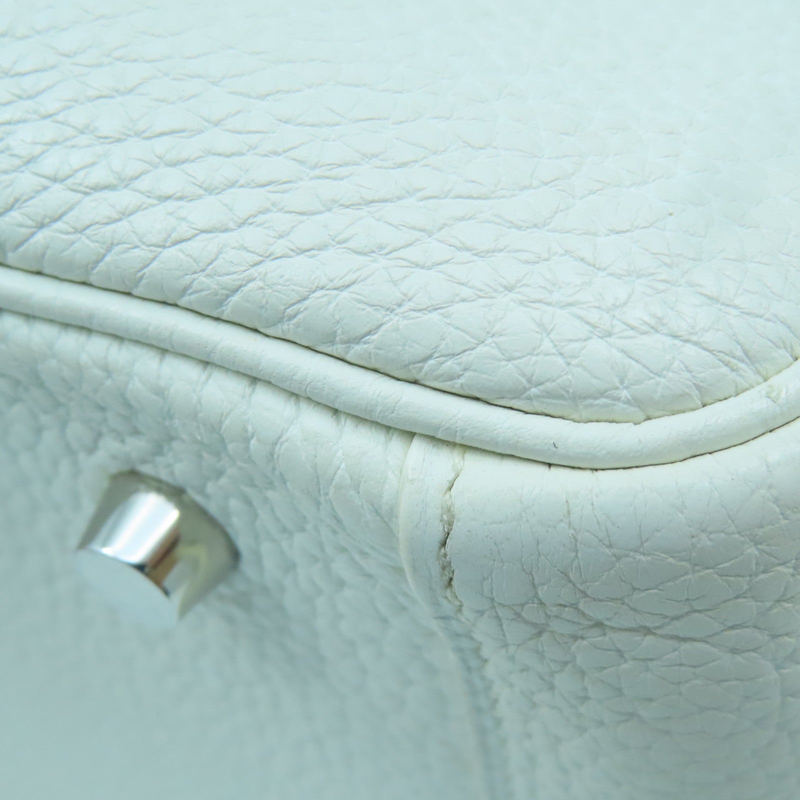HERMES Clemence Leather Lindy 30 Silver Buckle Handle Shoulder Bag White
