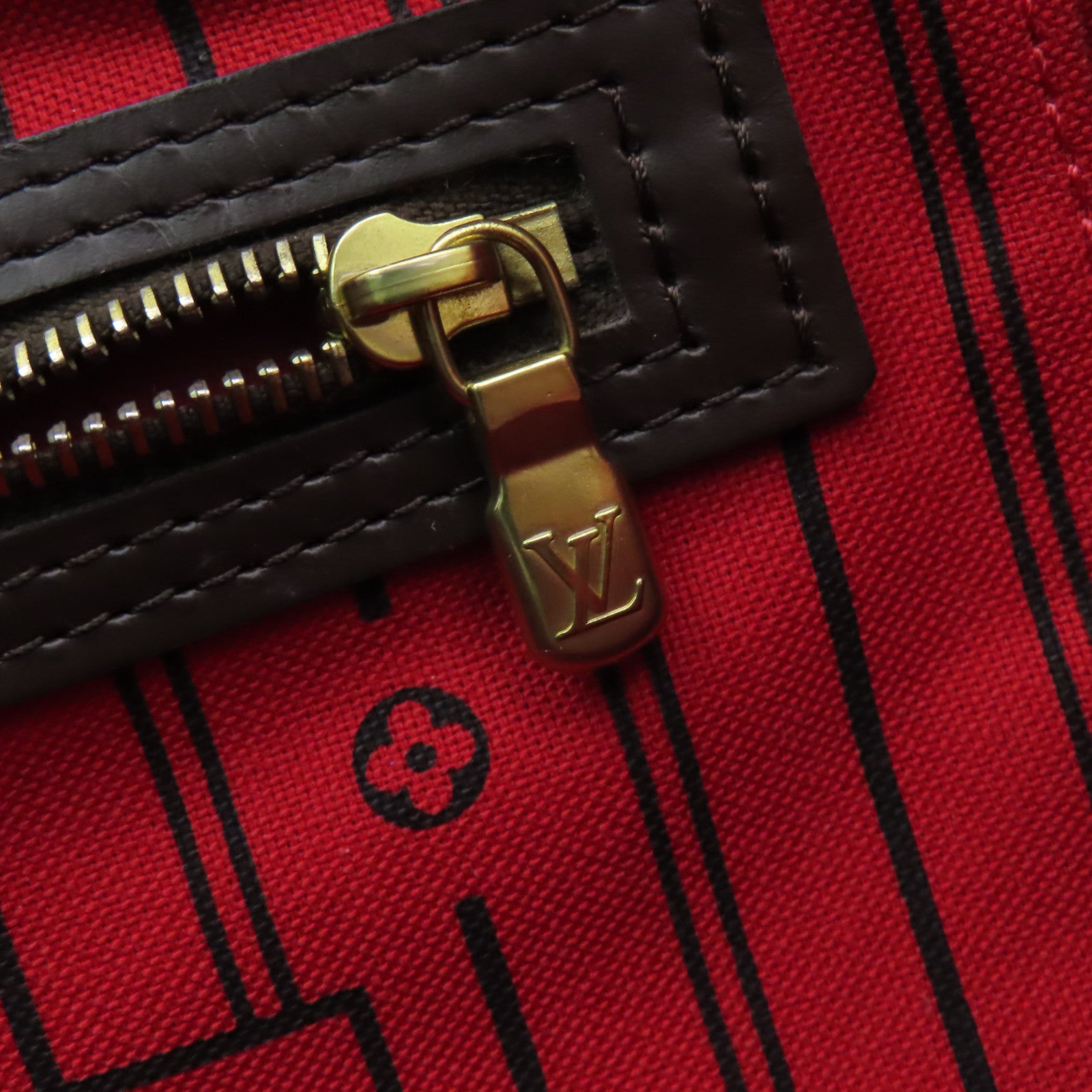 LOUIS VUITTON Damier Neverfull MM金扣肩背袋啡色