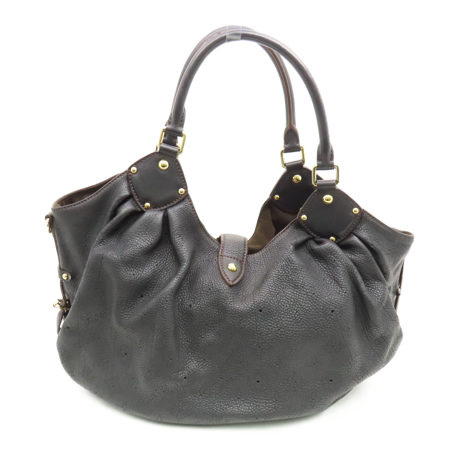 LOUIS VUITTON Mahina皮革XL金扣手挽袋黑色