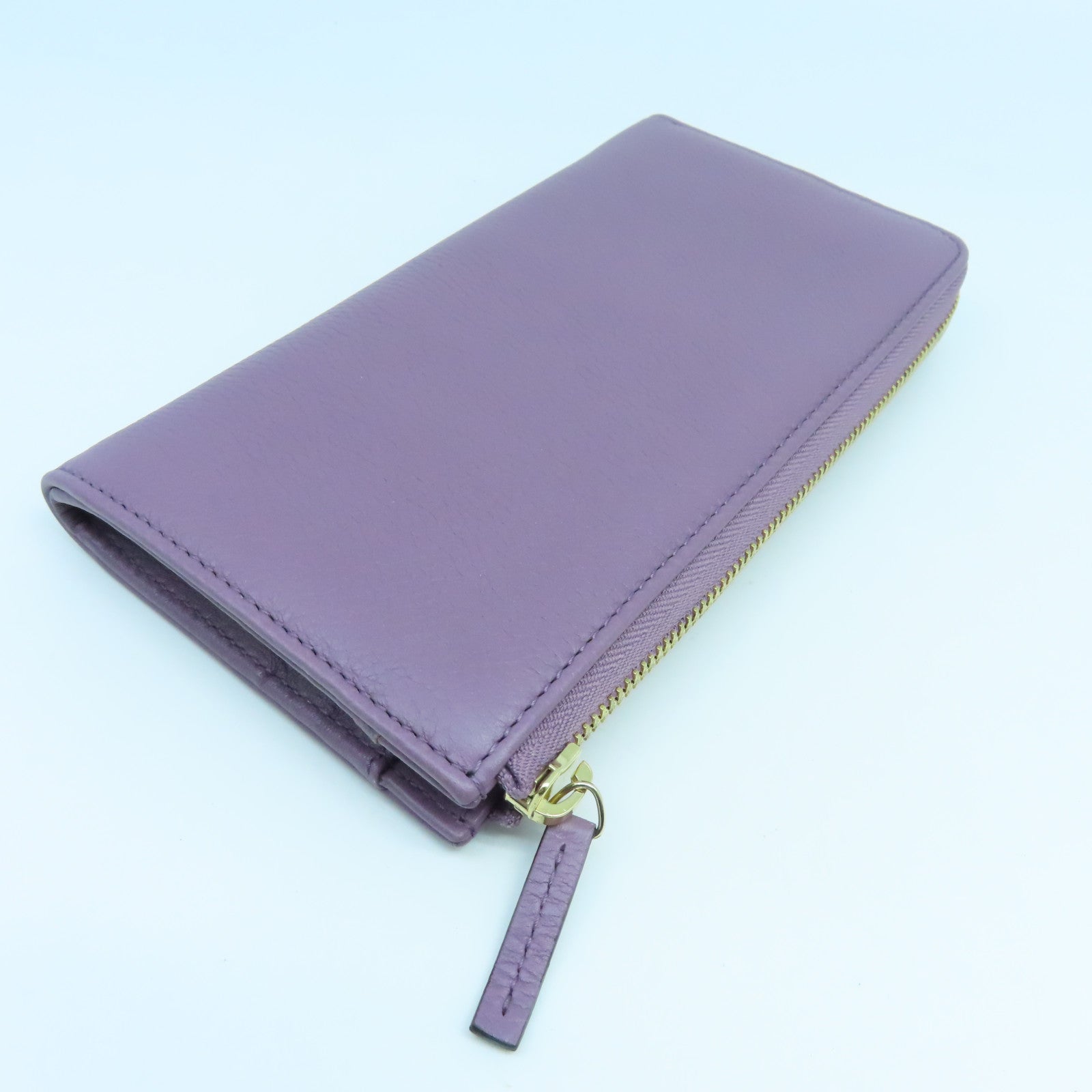 GUCCI Cowhide Leather Key Case 6 Gold Buckle Long Wallet Purple