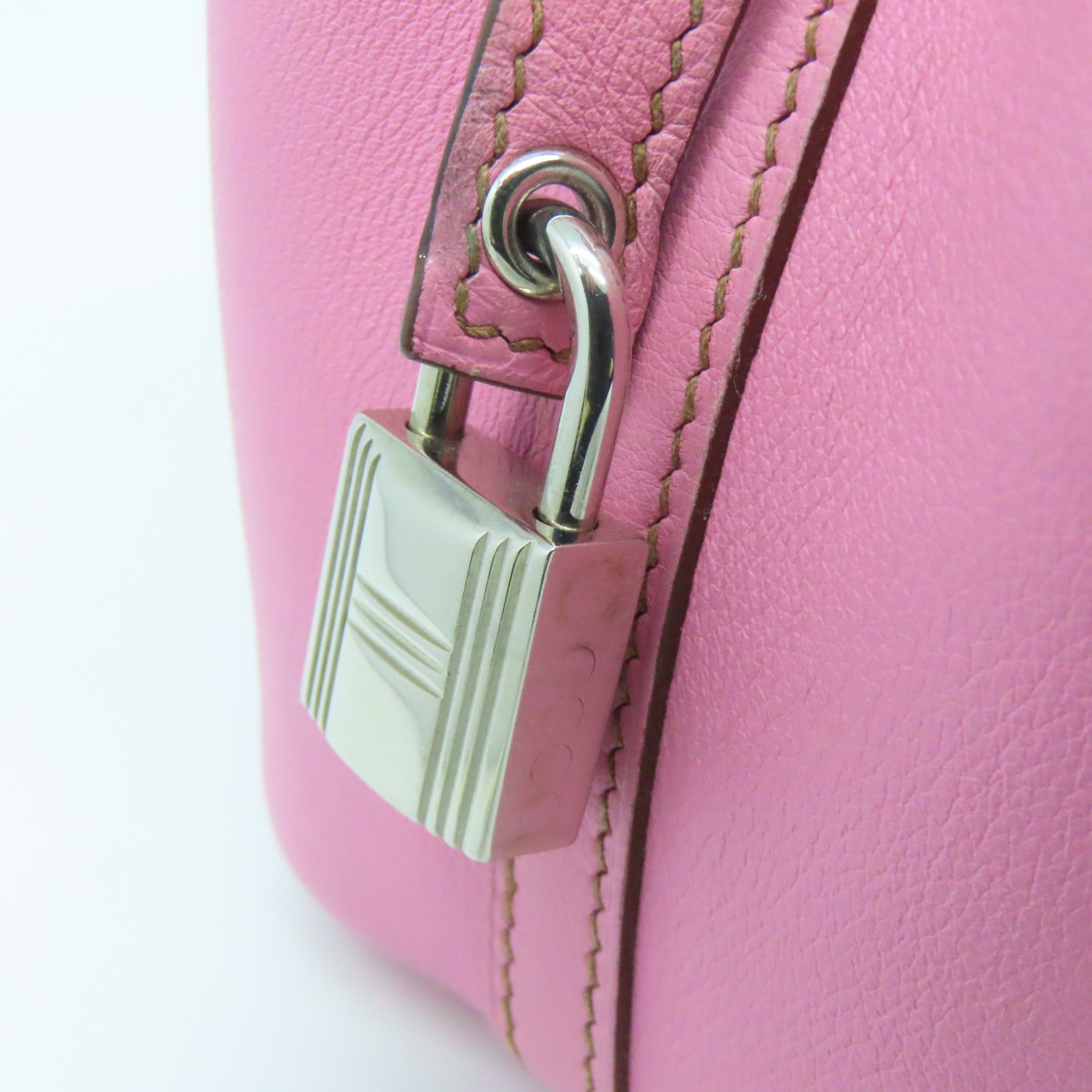 HERMES Evercolor皮革Micro Picotin Lock銀扣手挽袋粉紅色