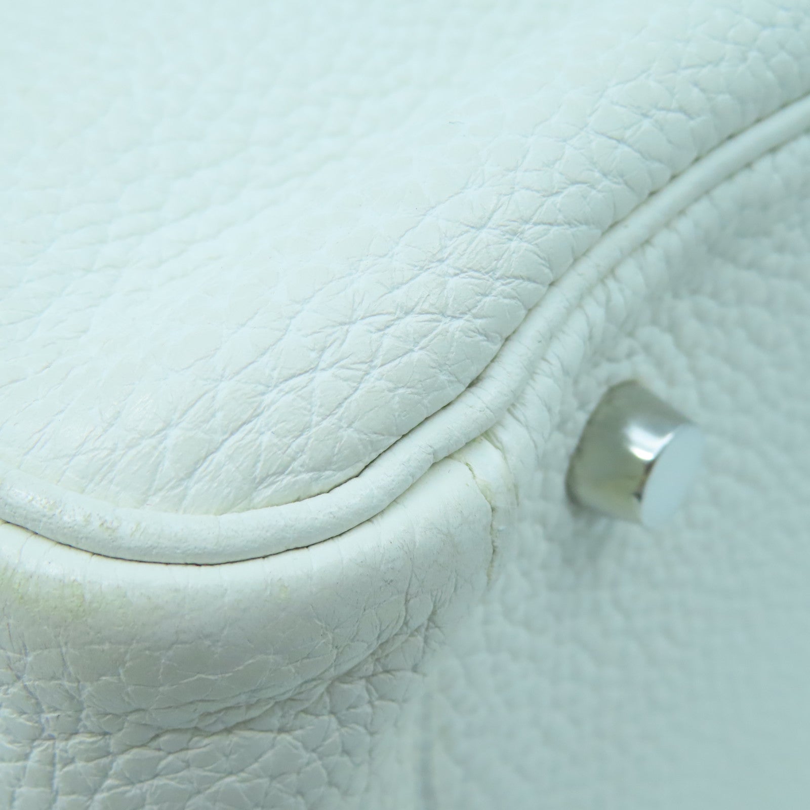HERMES Clemence Leather Lindy 30 Silver Buckle Handle Shoulder Bag White