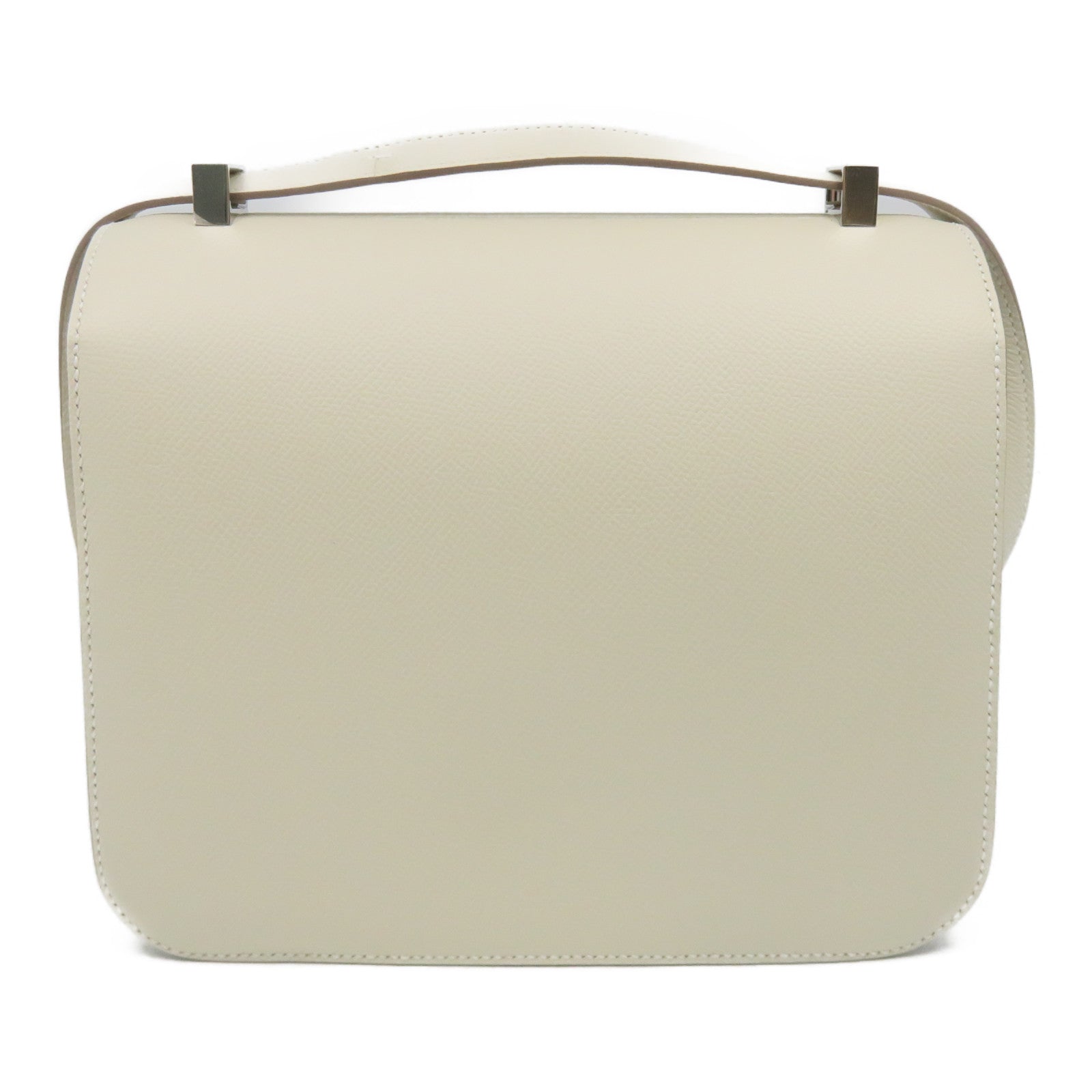 HERMES Epsom Leather Constance 24 Silver Buckle Chain Shoulder Bag White