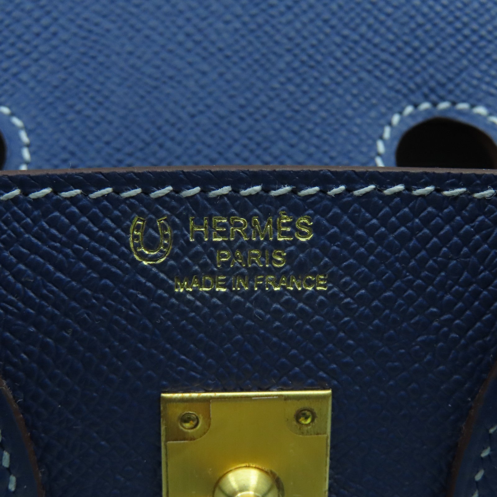 HERMES Epsom皮革Birkin 25 Sellier Special Order金扣手挽袋Bleu Encre墨水藍色