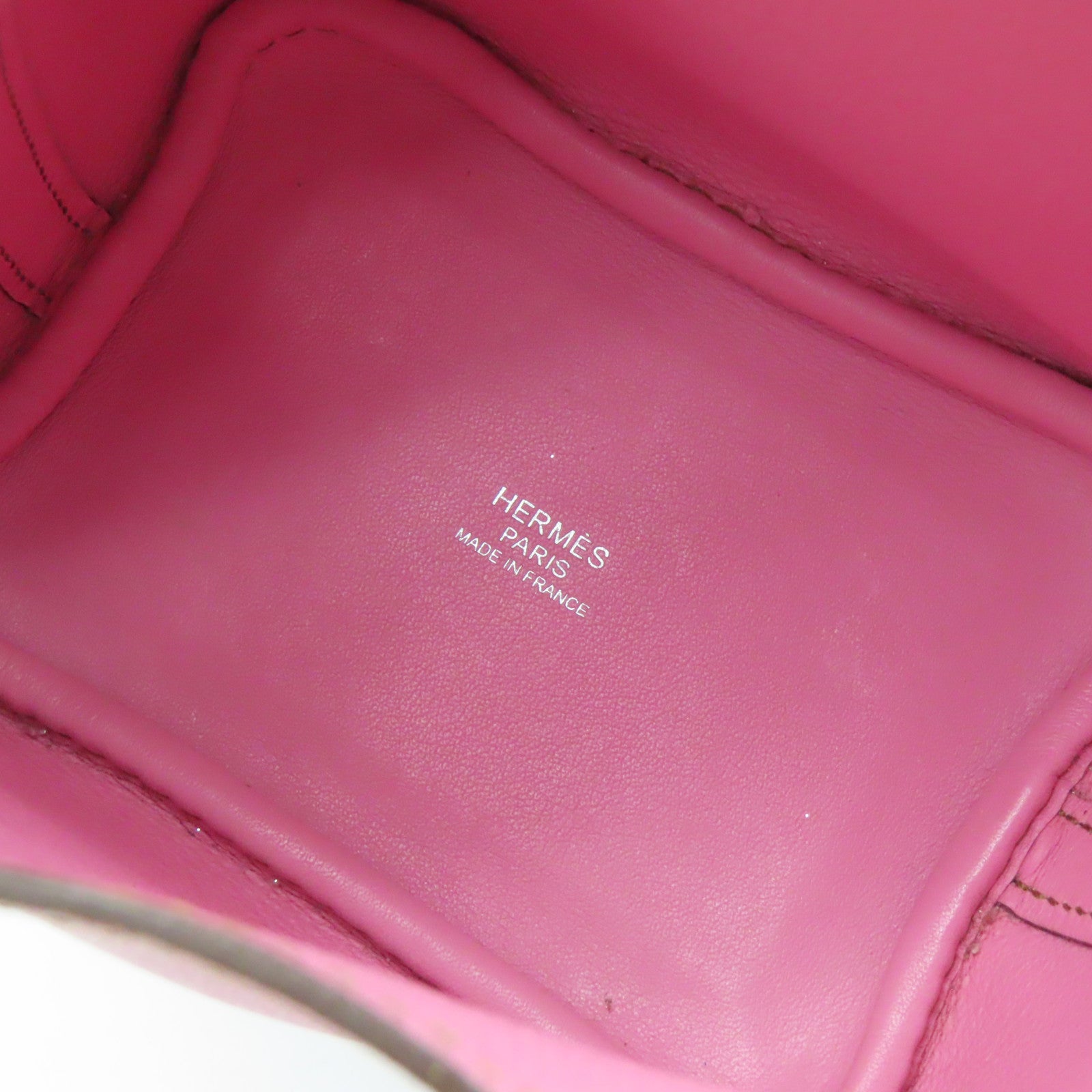 HERMES Evercolor皮革Micro Picotin Lock銀扣手挽袋粉紅色