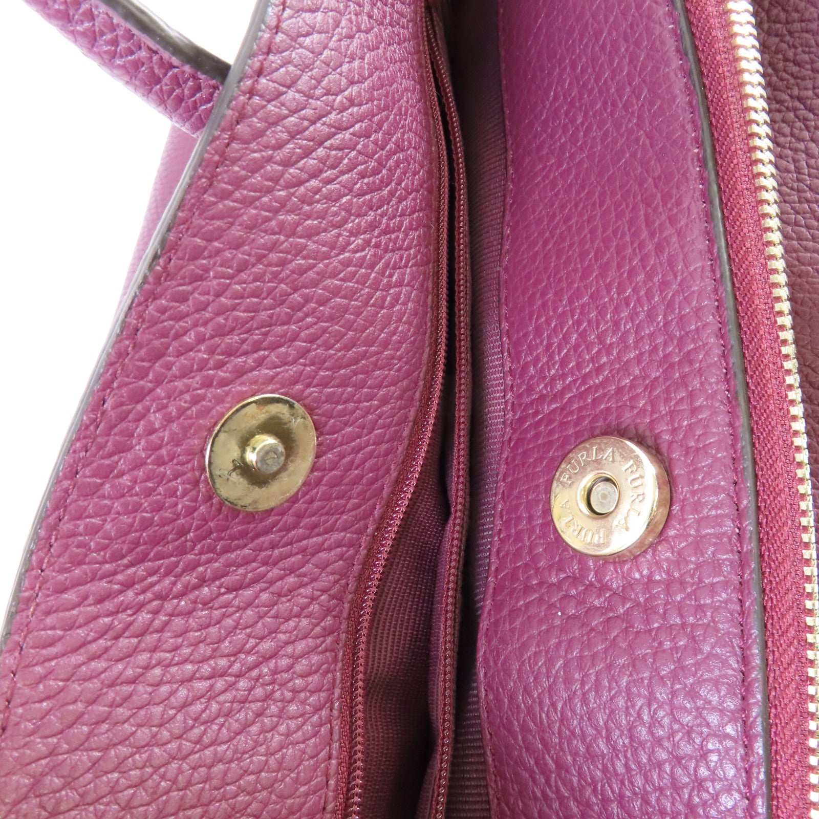 Furla 皮革2Way Shoulder Bag金扣手挽肩背兩用袋酒紅色