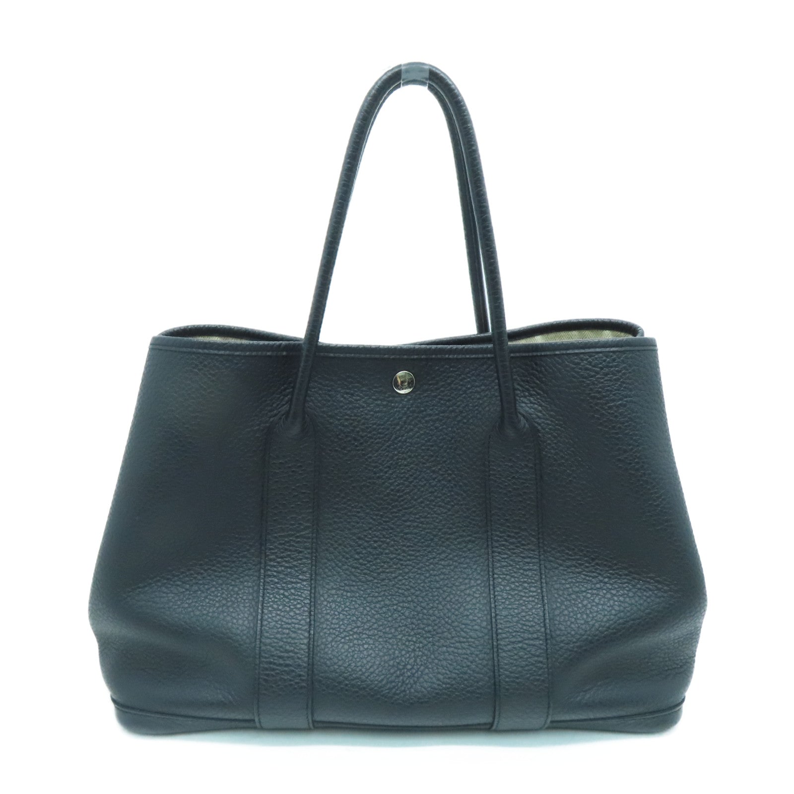 HERMES 【激减优惠】Country皮革Garden Party PM银扣手挽袋黑色