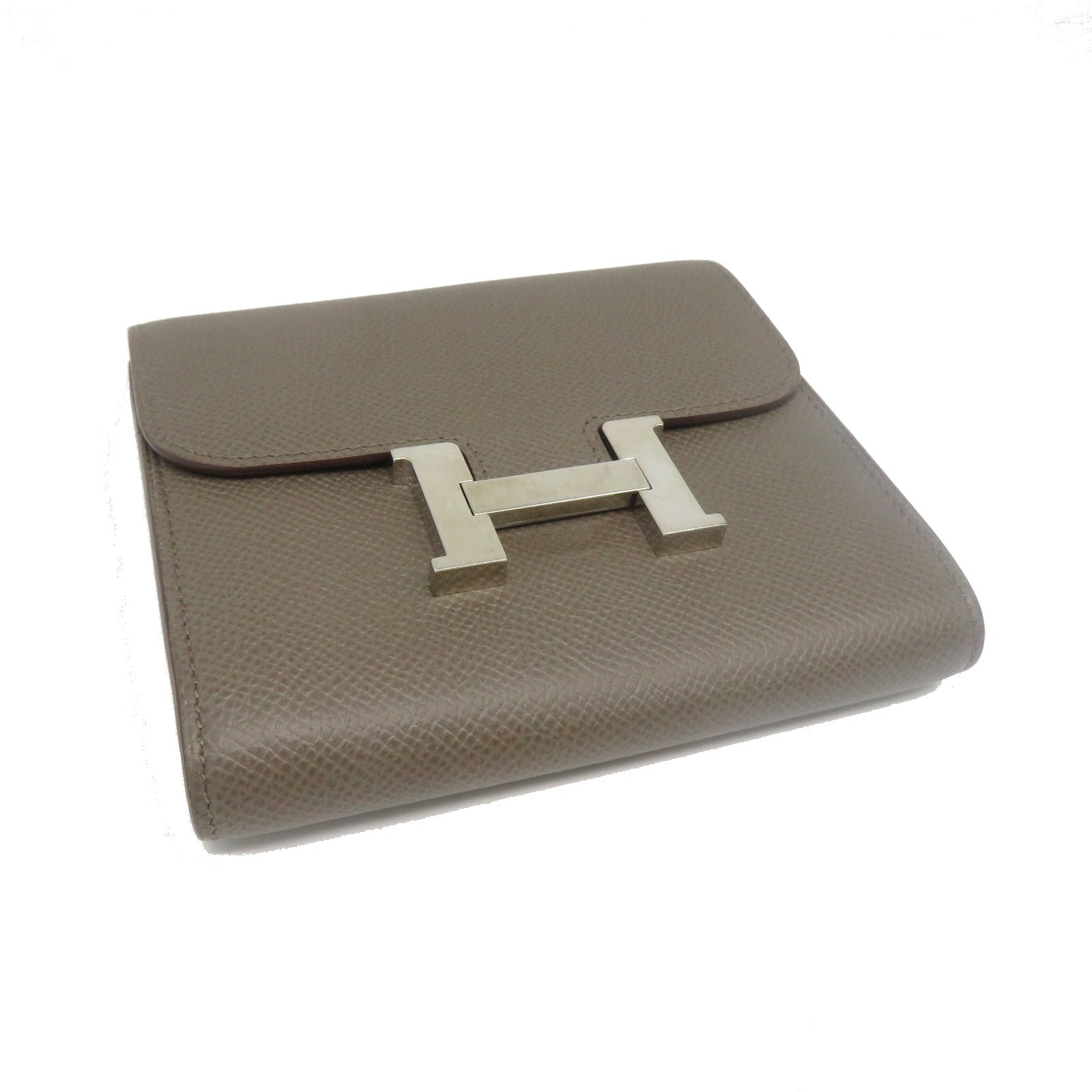 HERMES Epsom皮革Constance Compact Wallet銀扣錢包灰色