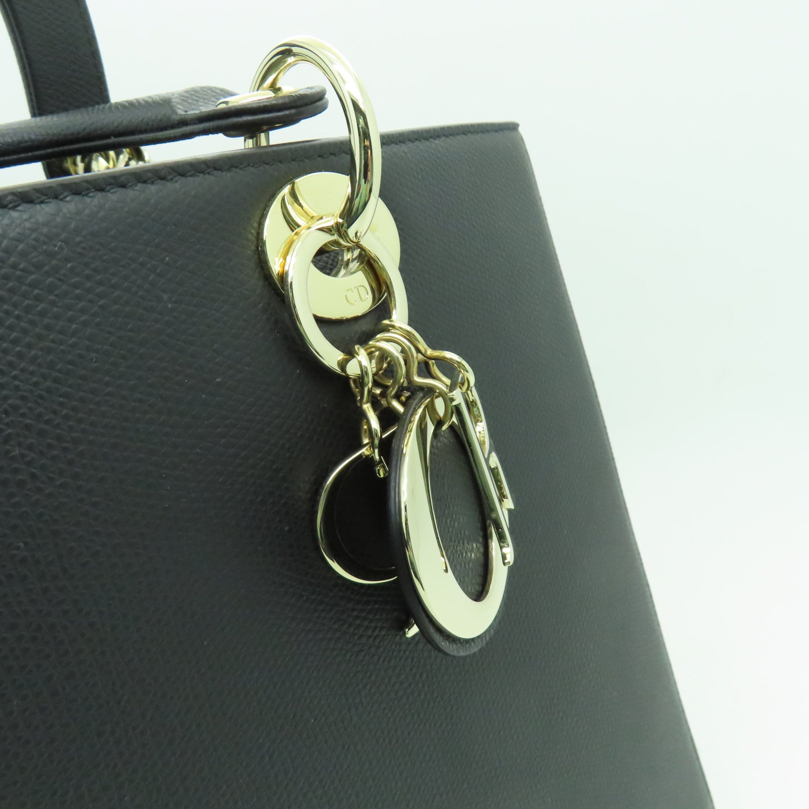 Dior 牛皮皮革Lady Dior金扣手挽肩背兩用袋黒色