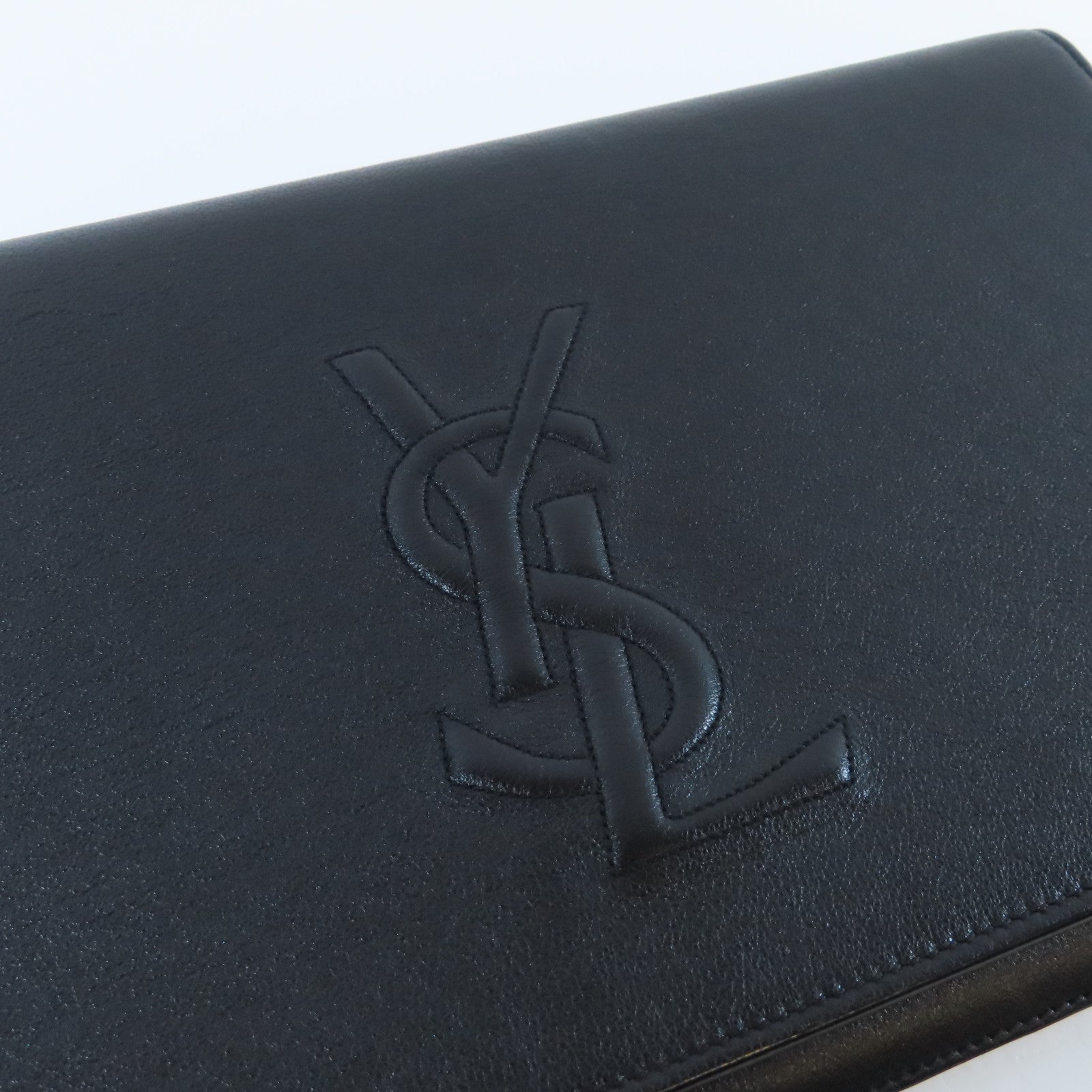 YVES SAINT LAURENT 牛皮皮革Clutch金扣手拿包黑色