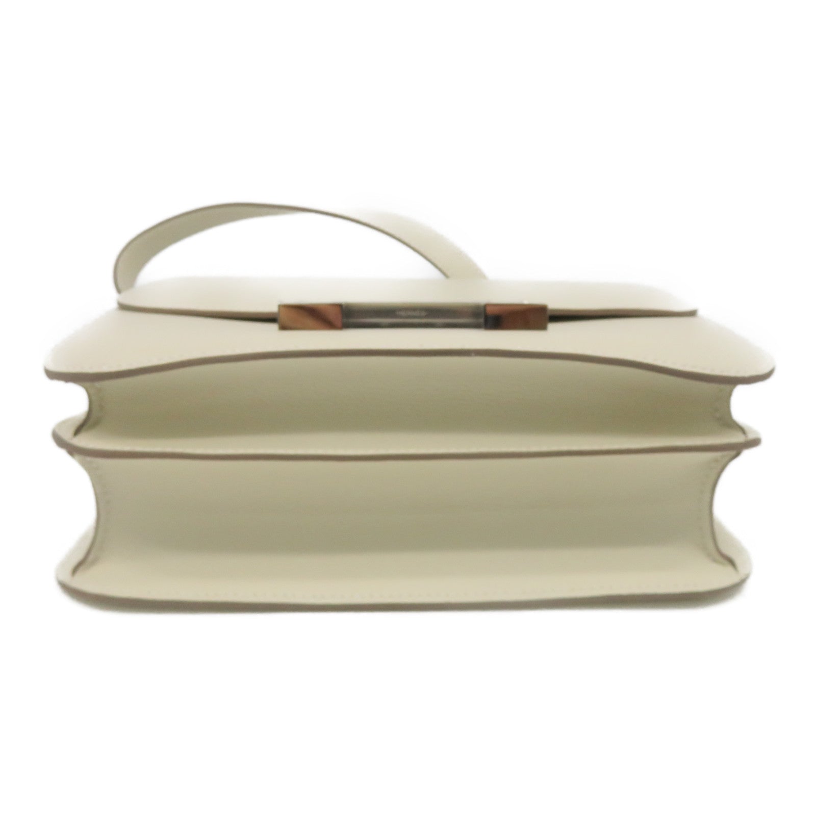 HERMES Epsom Leather Constance 24 Silver Buckle Chain Shoulder Bag White