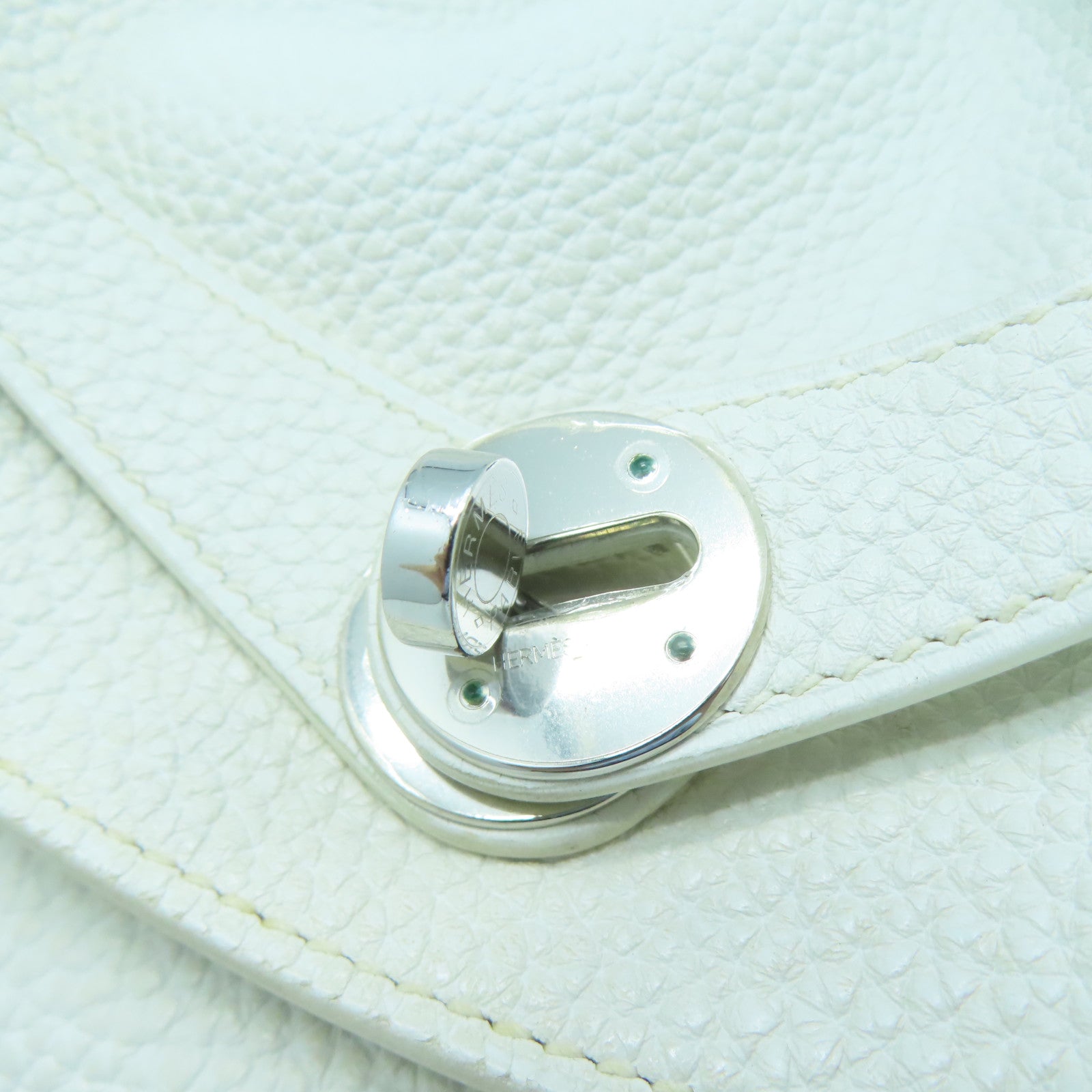 HERMES Clemence Leather Lindy 30 Silver Buckle Handle Shoulder Bag White