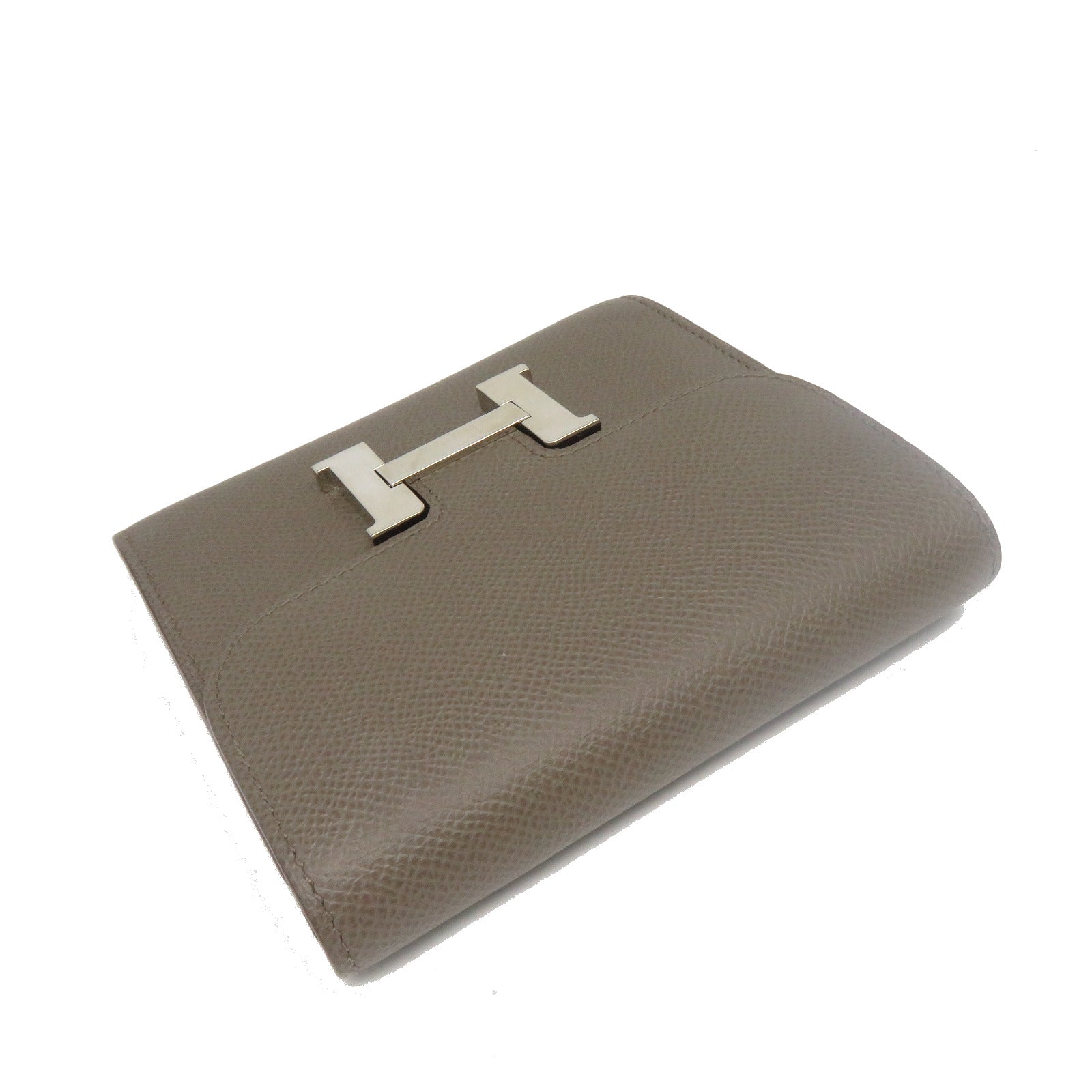 HERMES Epsom皮革Constance Compact Wallet銀扣錢包灰色