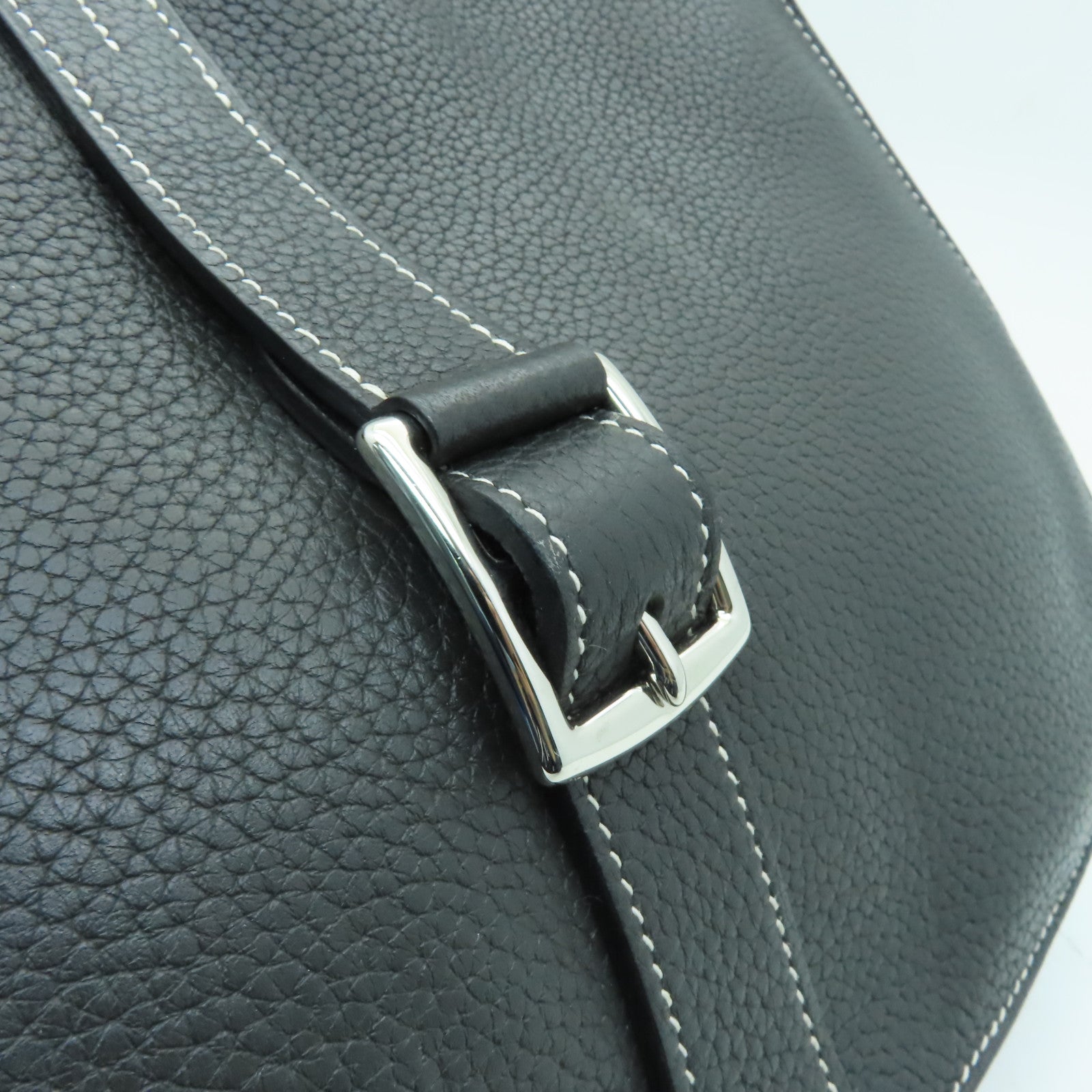 HERMES Clemence皮革Halzan 31銀扣手挽肩背兩用袋黒色