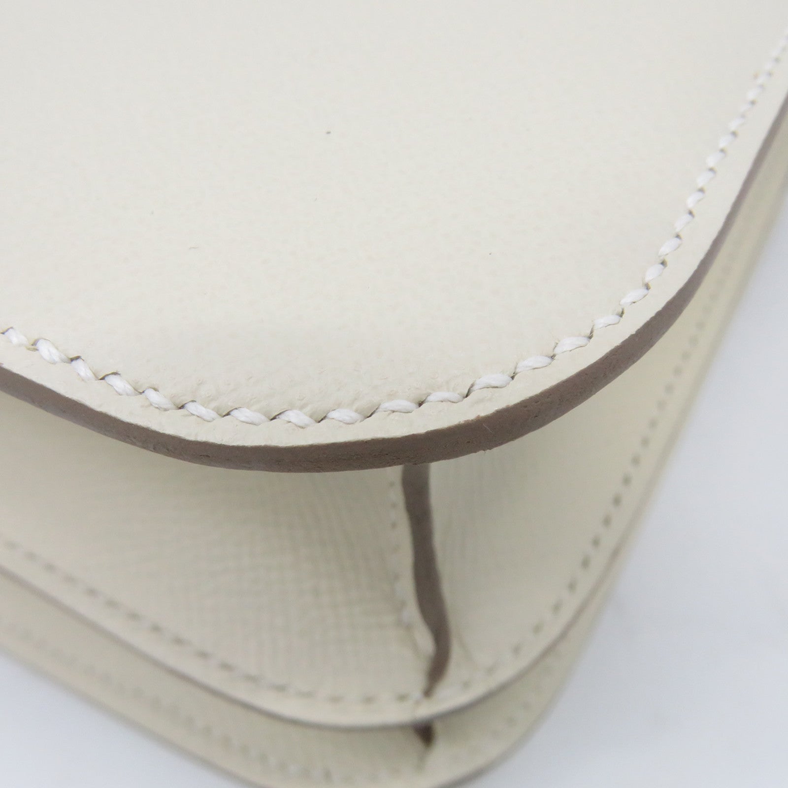 HERMES Epsom Leather Constance 24 Silver Buckle Chain Shoulder Bag White