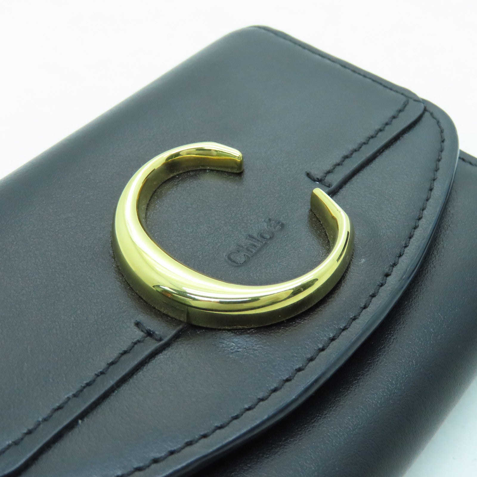 Chloe Leather Wallet Gold Buckle Black