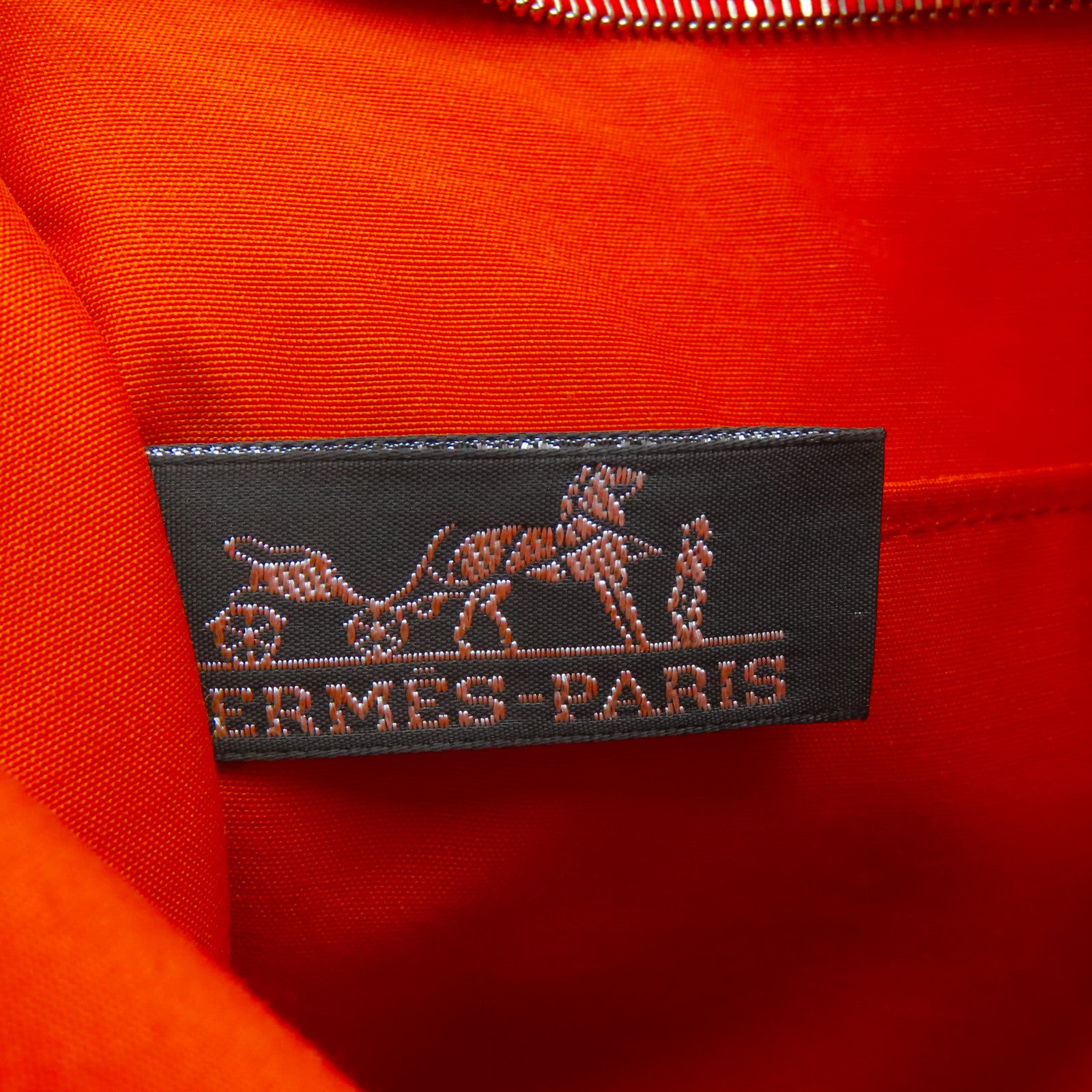 HERMES 棉/皮革Toile Toiletry銀扣手拿包橙色