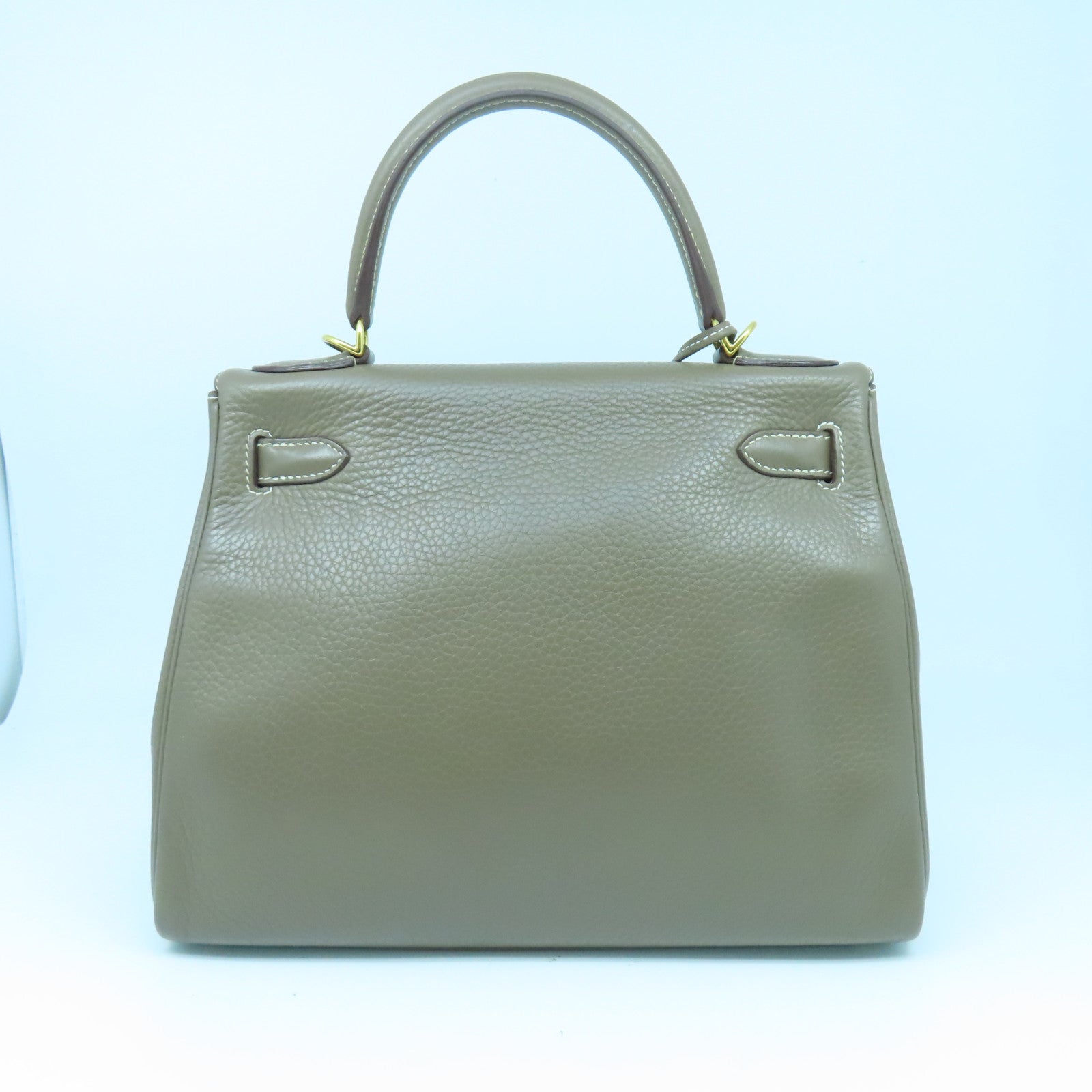 HERMES Clemence皮革Kelly 28金扣手挽肩背兩用袋大象灰色