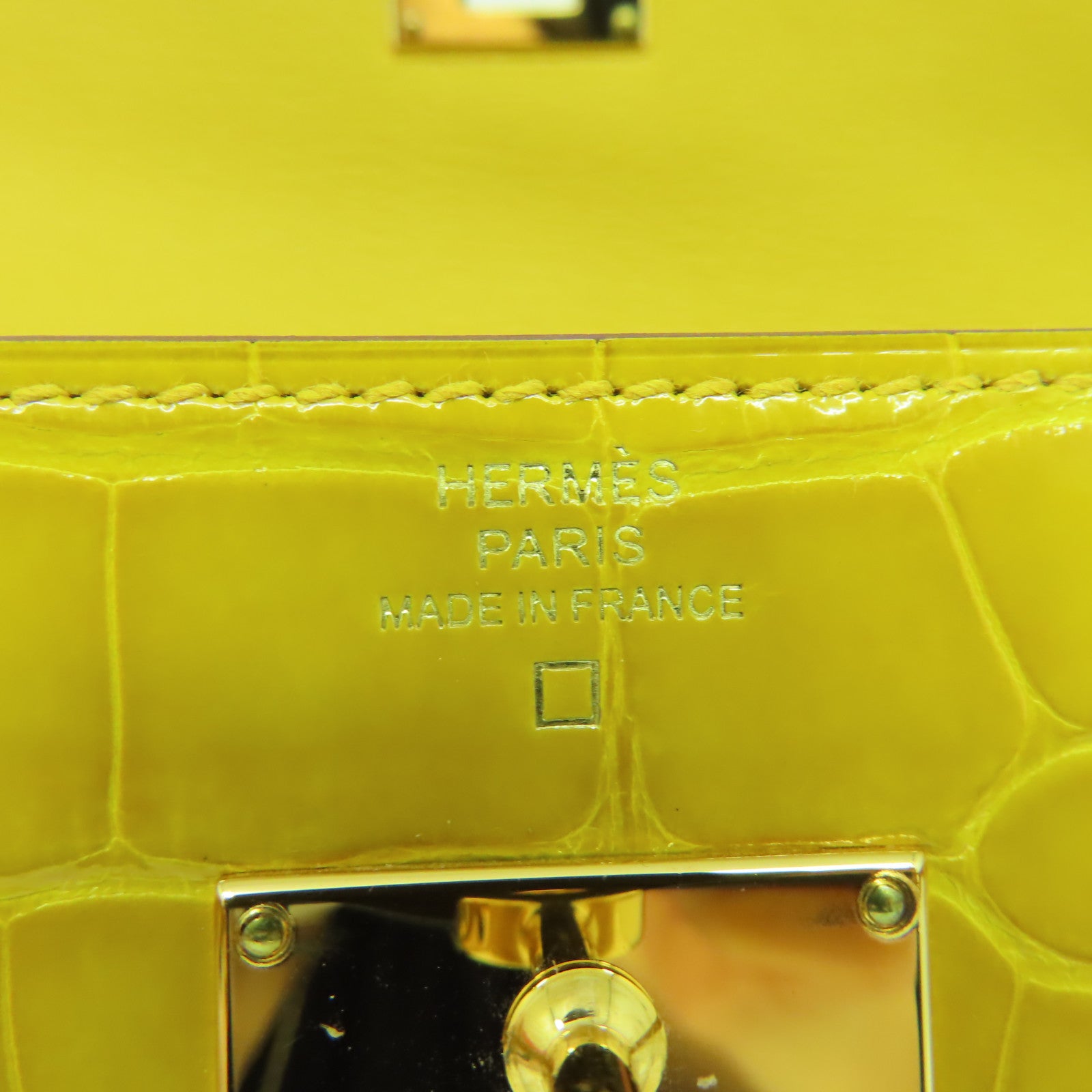 HERMES 鱷魚皮革Kelly Wallet金扣長錢包黃色