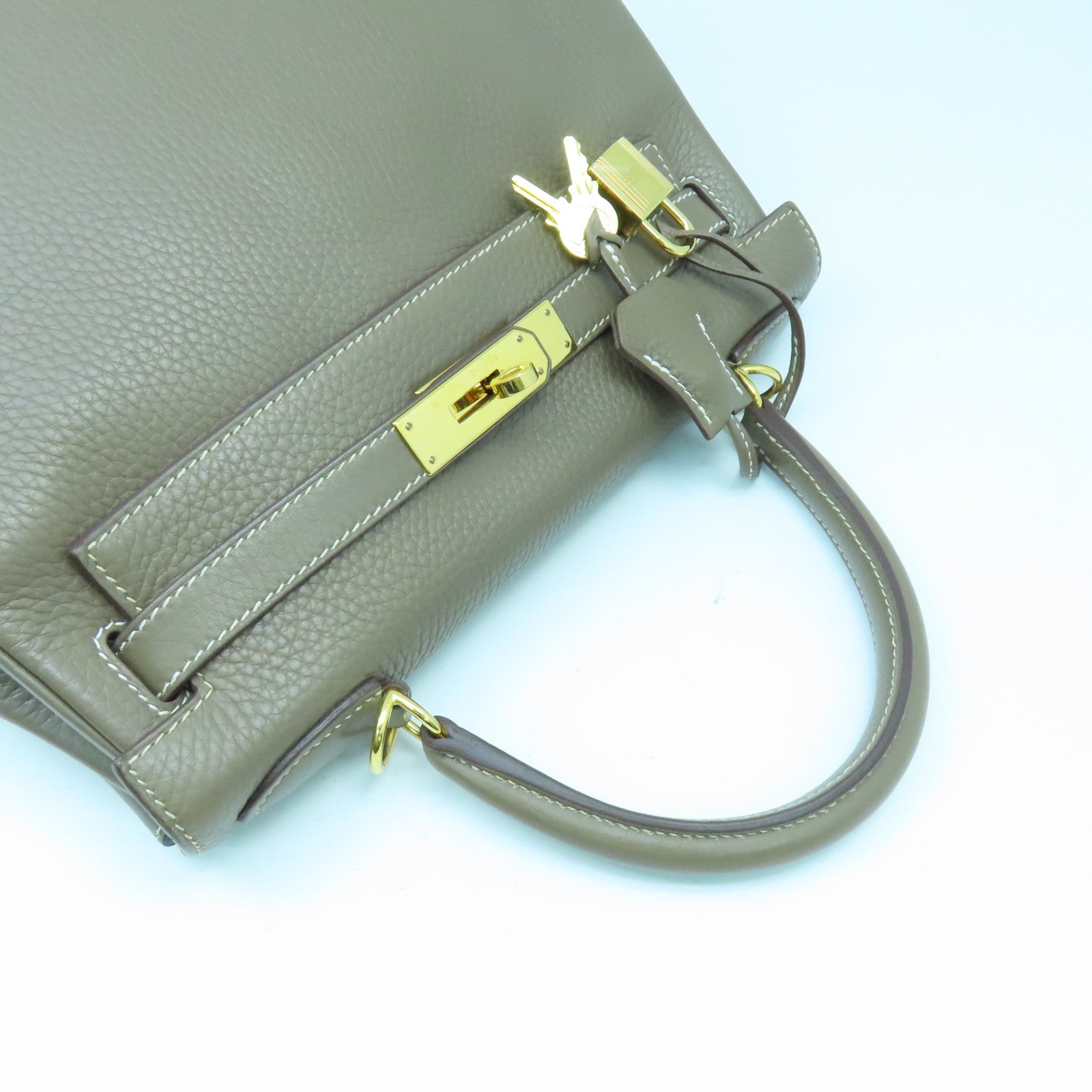 HERMES Clemence皮革Kelly 28金扣手挽肩背兩用袋大象灰色
