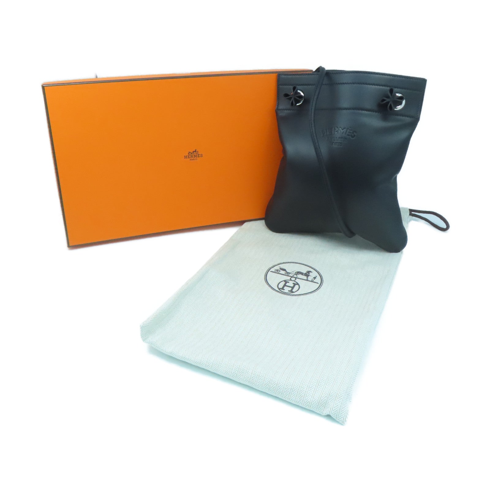 HERMES Swift Leather Aline Silver Buckle Shoulder Bag Black
