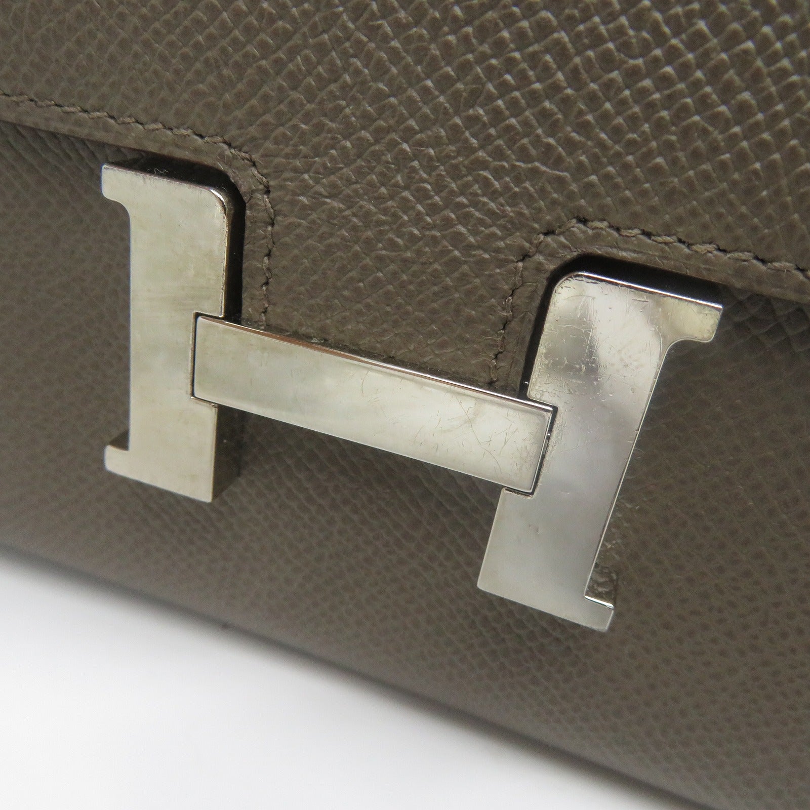 HERMES Epsom皮革Constance Compact Wallet銀扣錢包灰色